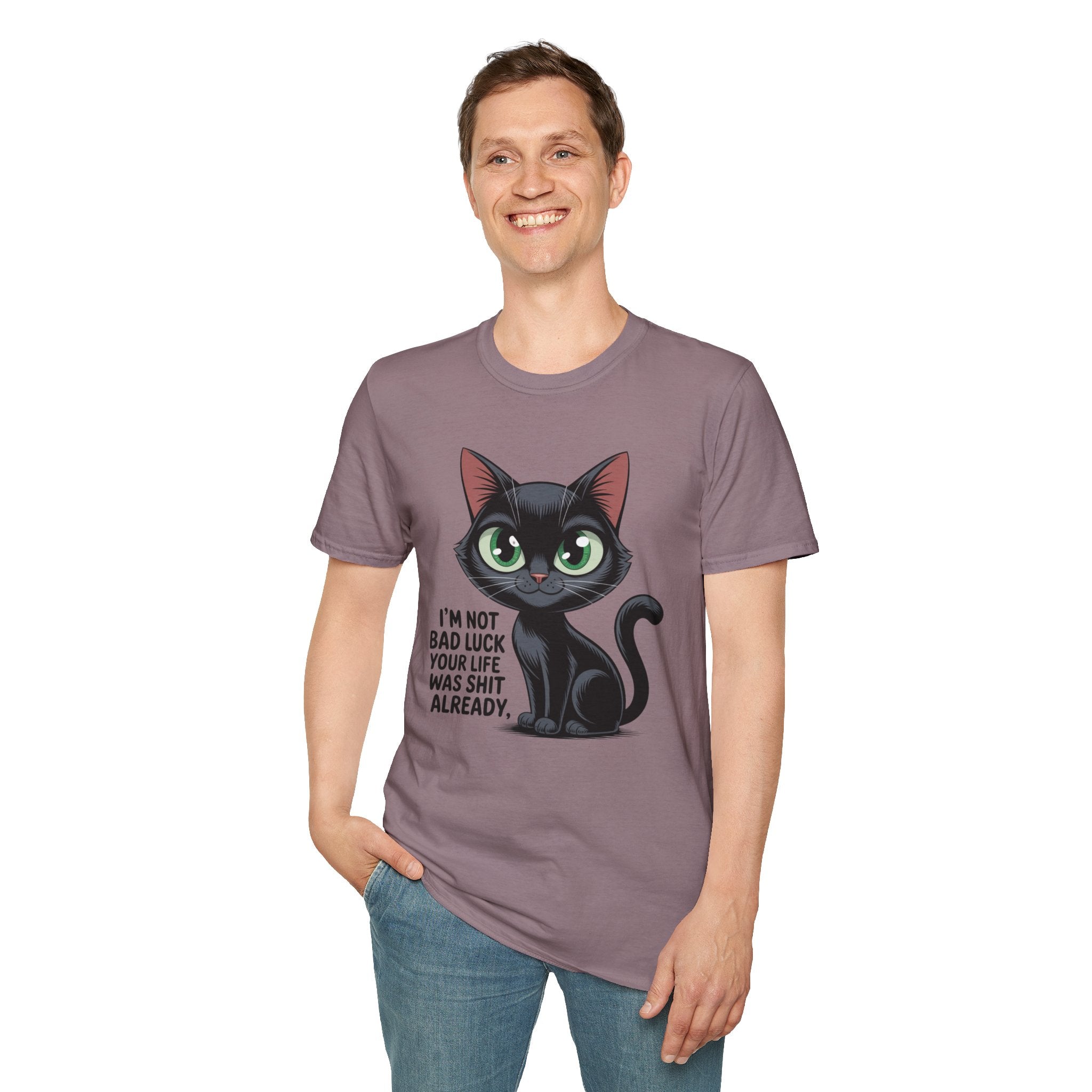 Funny Black Cat T-Shirt — I'm Not Bad Luck Dark Humor Gift Tee for Cat Lovers