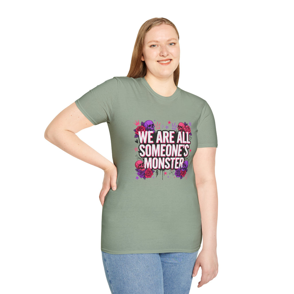 We Are All Someone's Monster T-Shirt — Goth Floral Skull Graphic Tee
