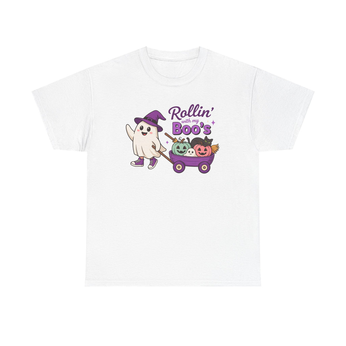 Rollin' Boo's Halloween Tee — Cute Ghost Wagon Pumpkin Kids Shirt