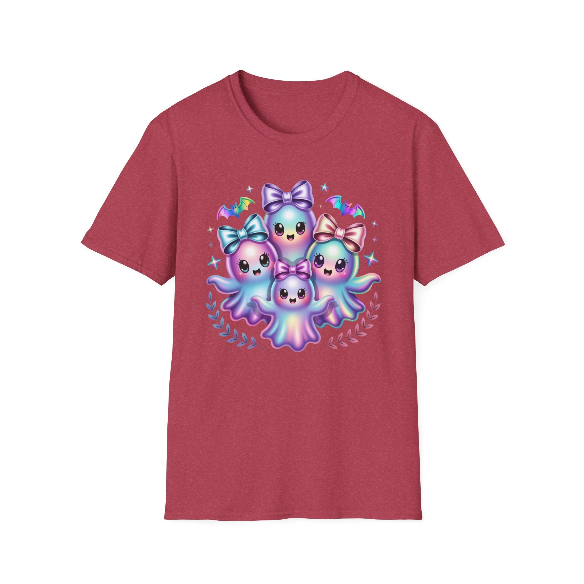 Cute Pastel Ghosts T-Shirt — Kawaii Iridescent Ghost Trio with Bows