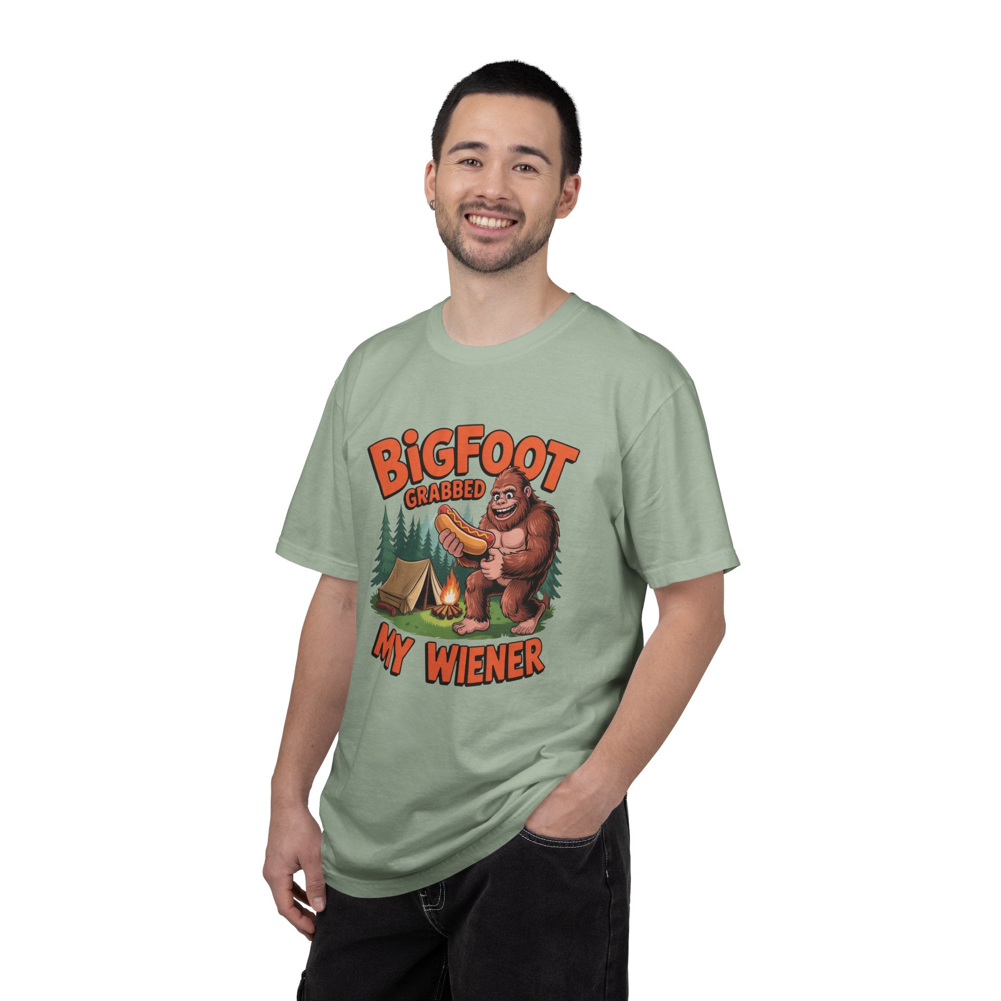 Bigfoot Grabbed My Wiener T-Shirt — Funny Camping Sasquatch Tee