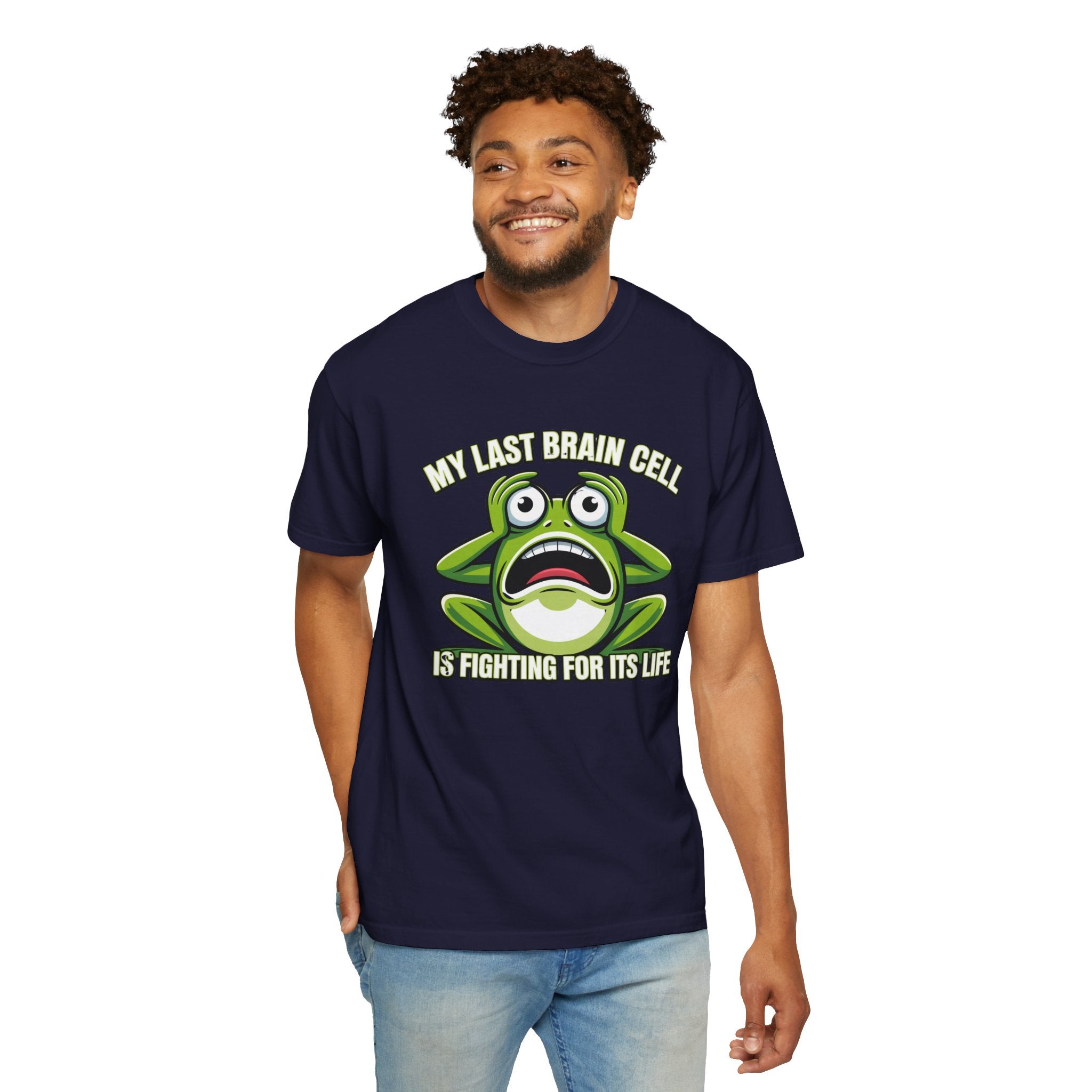 Funny Frog Graphic T-Shirt — My Last Brain Cell Is Fighting For Its Life Humor Gift Tee for Women