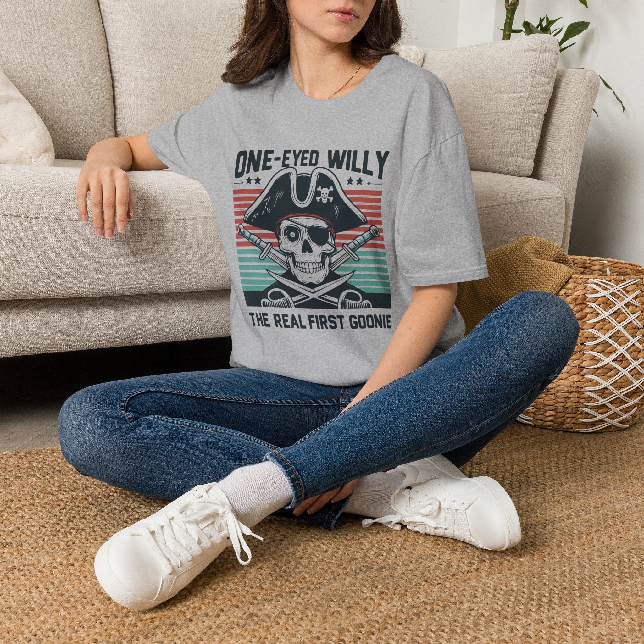 One-Eyed Willy Skull T-Shirt — Vintage Pirate 'The Real First Goonie' Tee