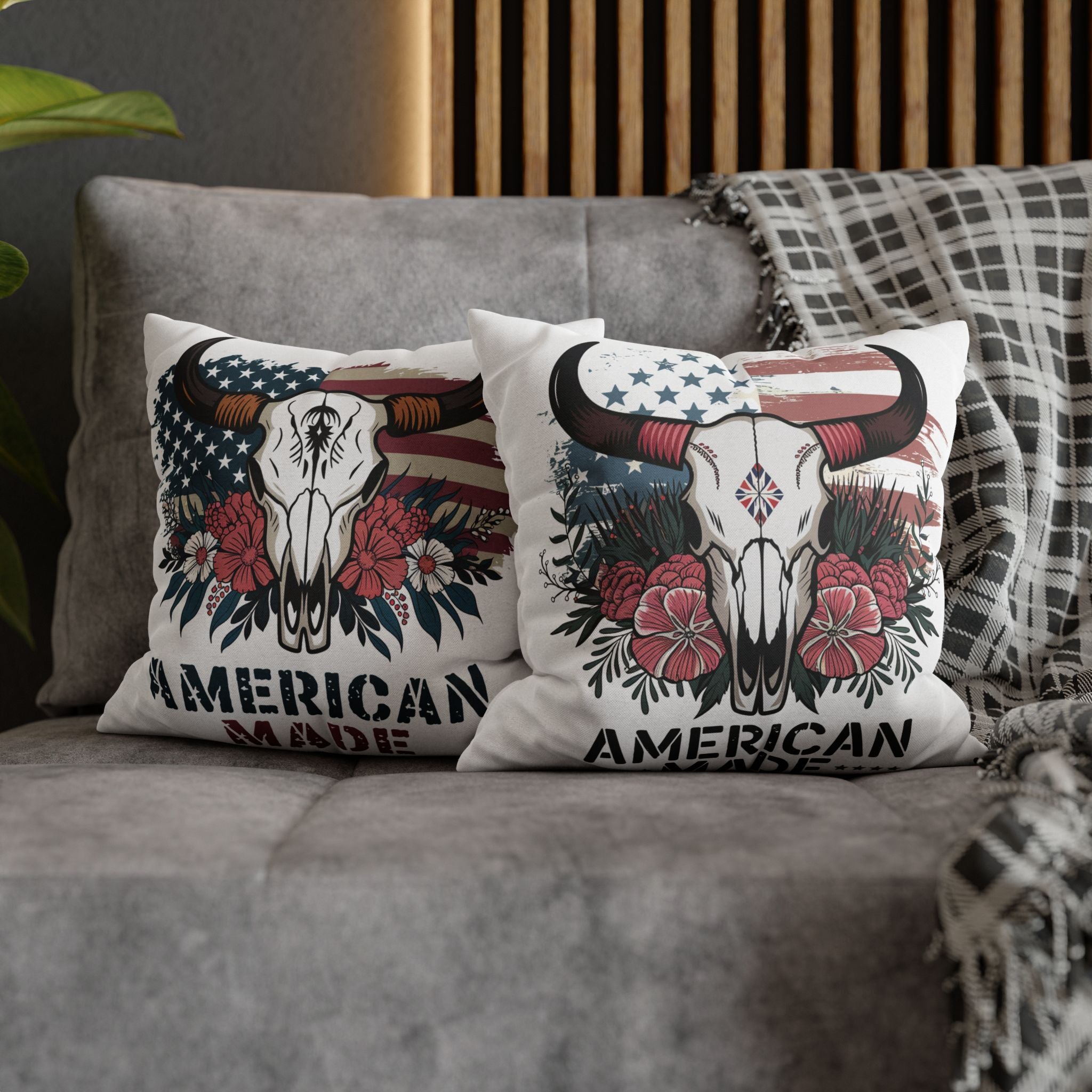 American Made Skull Pillowcase — Patriotic Western Decorative Pillow