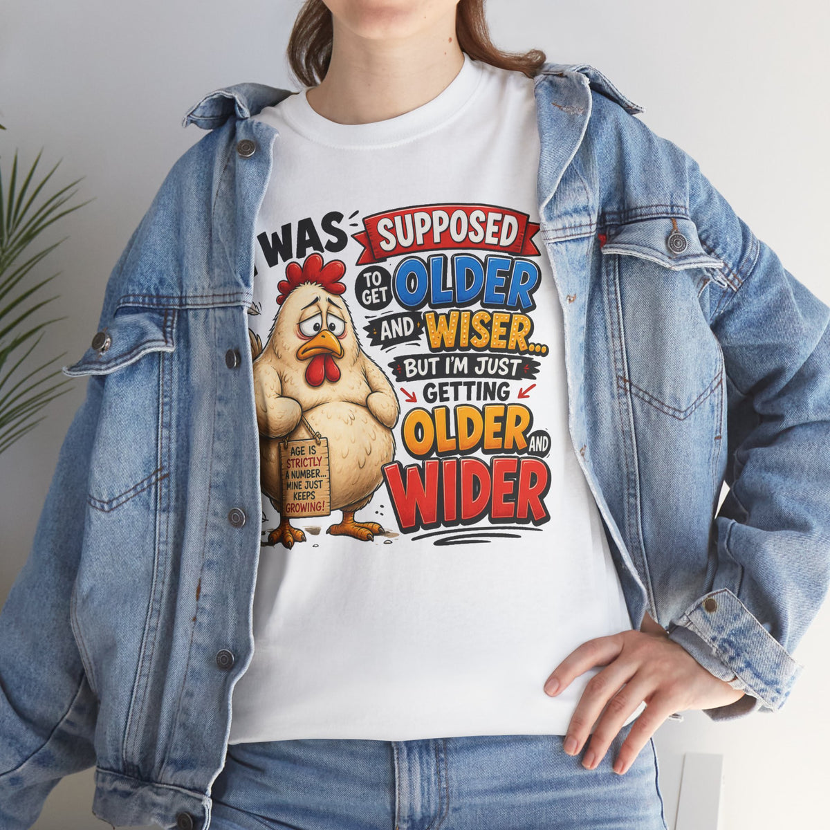 Birthday Chicken Tee — “I Was Supposed To Get Older And Wiser” Funny 50th Birthday Shirt