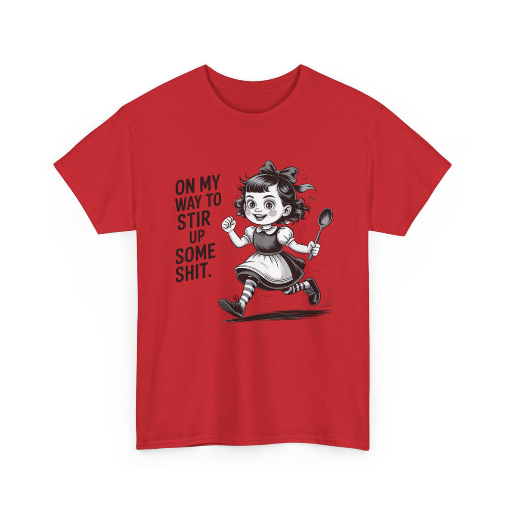 Stir Up Some Shit Tee — Retro Mischief Girl Graphic T-Shirt