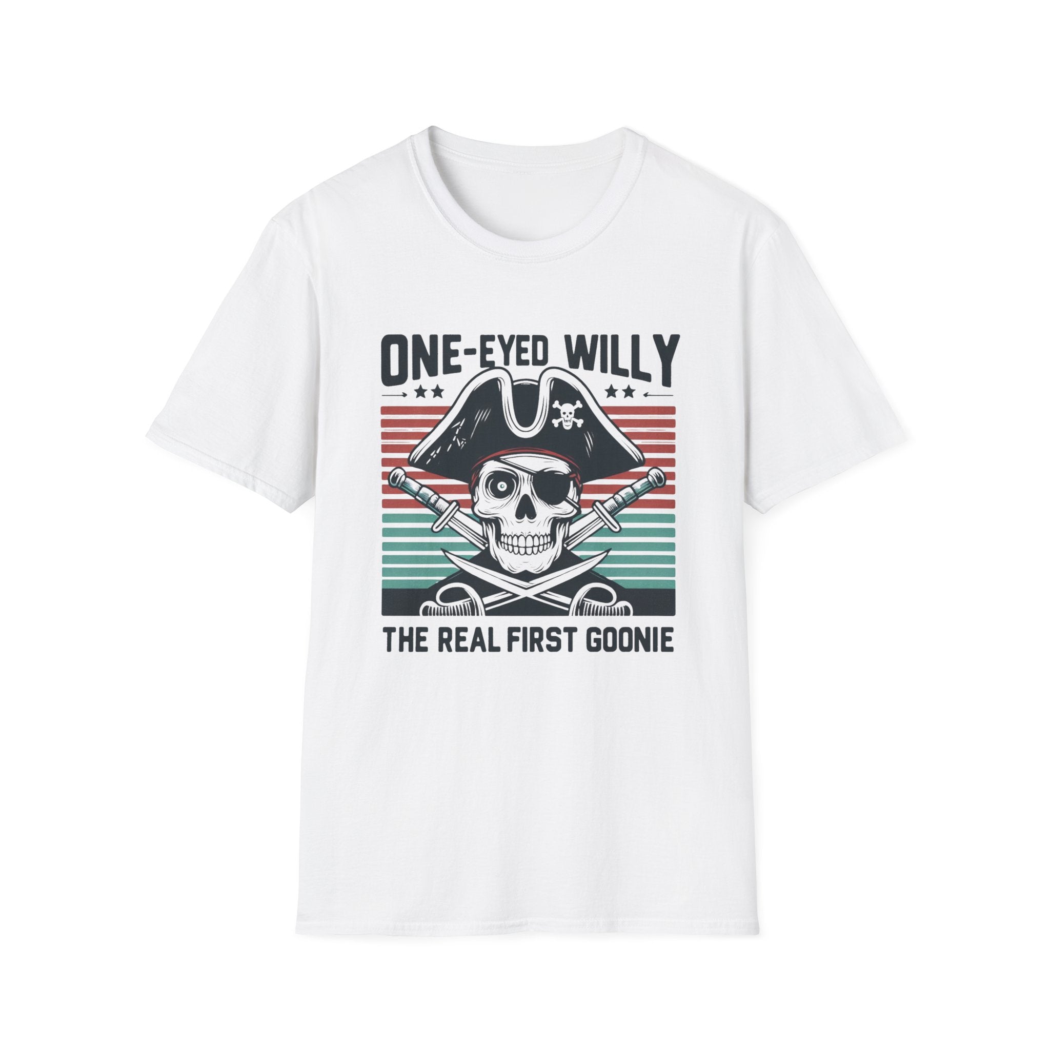 One-Eyed Willy Skull T-Shirt — Vintage Pirate 'The Real First Goonie' Tee