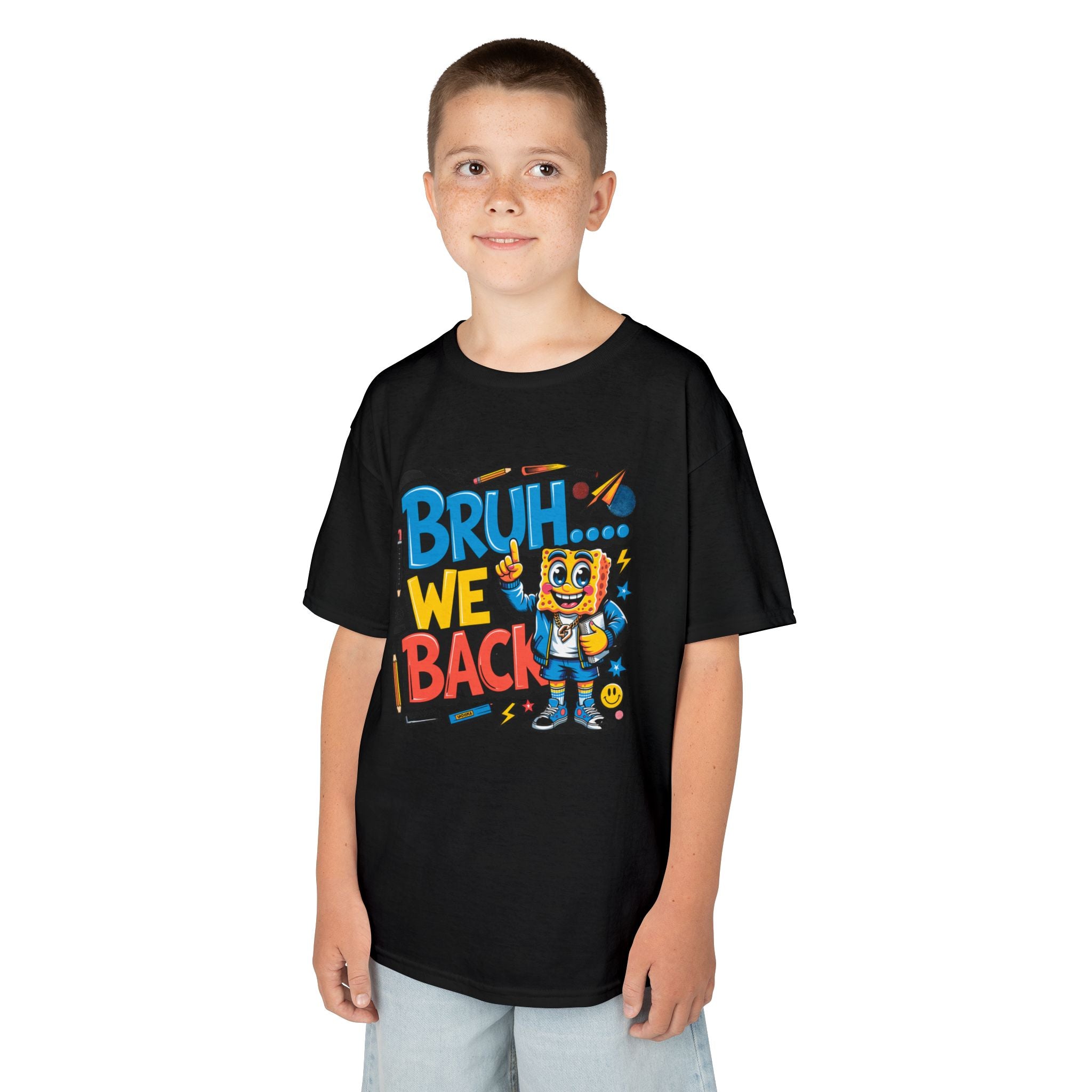 Kids Tee — "Bruh... We Back" Cartoon Sponge Graphic