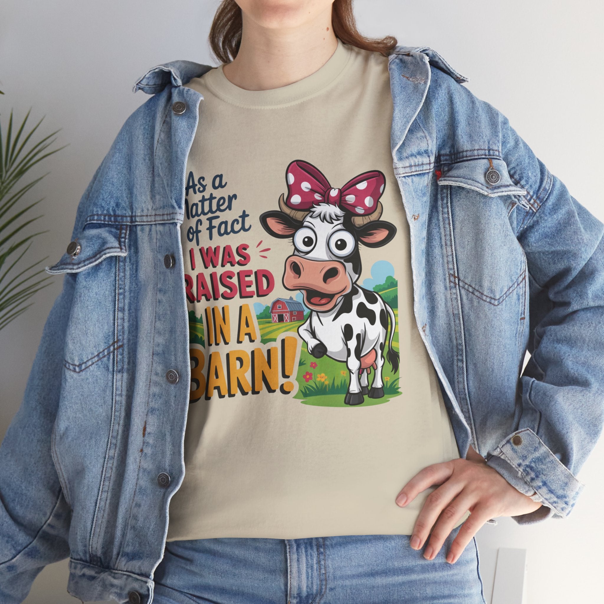 Raised in a Barn Cow Graphic Tee — Funny Farm Animal Shirt