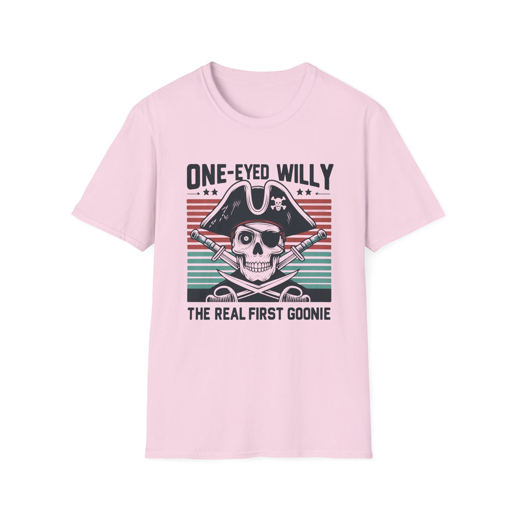 One-Eyed Willy Skull T-Shirt — Vintage Pirate 'The Real First Goonie' Tee