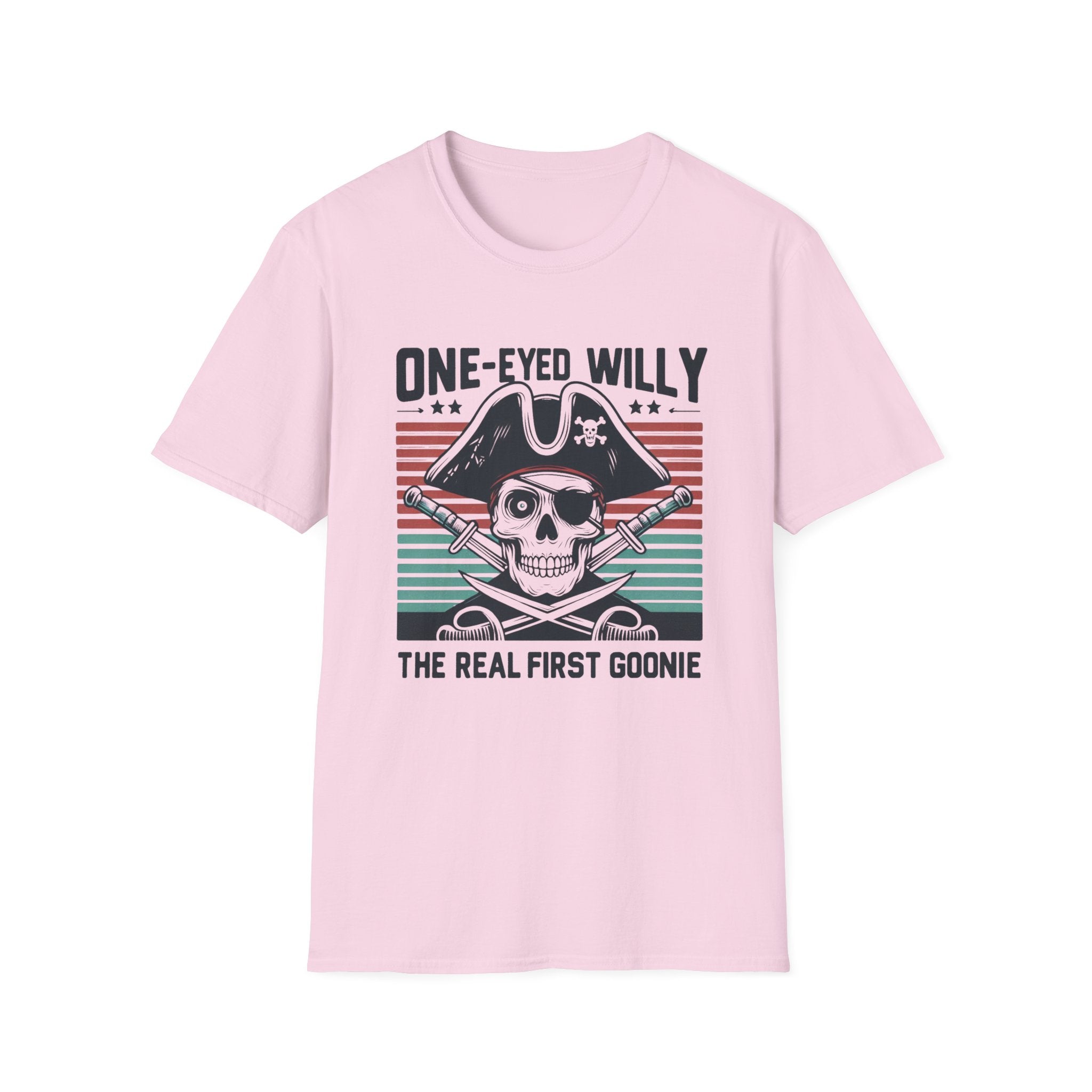 One-Eyed Willy Skull T-Shirt — Vintage Pirate 'The Real First Goonie' Tee