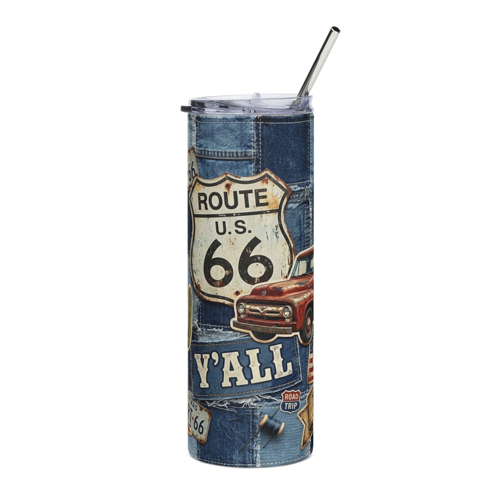 Route 66 Denim 20oz Stainless Steel Tumbler — Road Trip Travel Gift Cup for Travelers