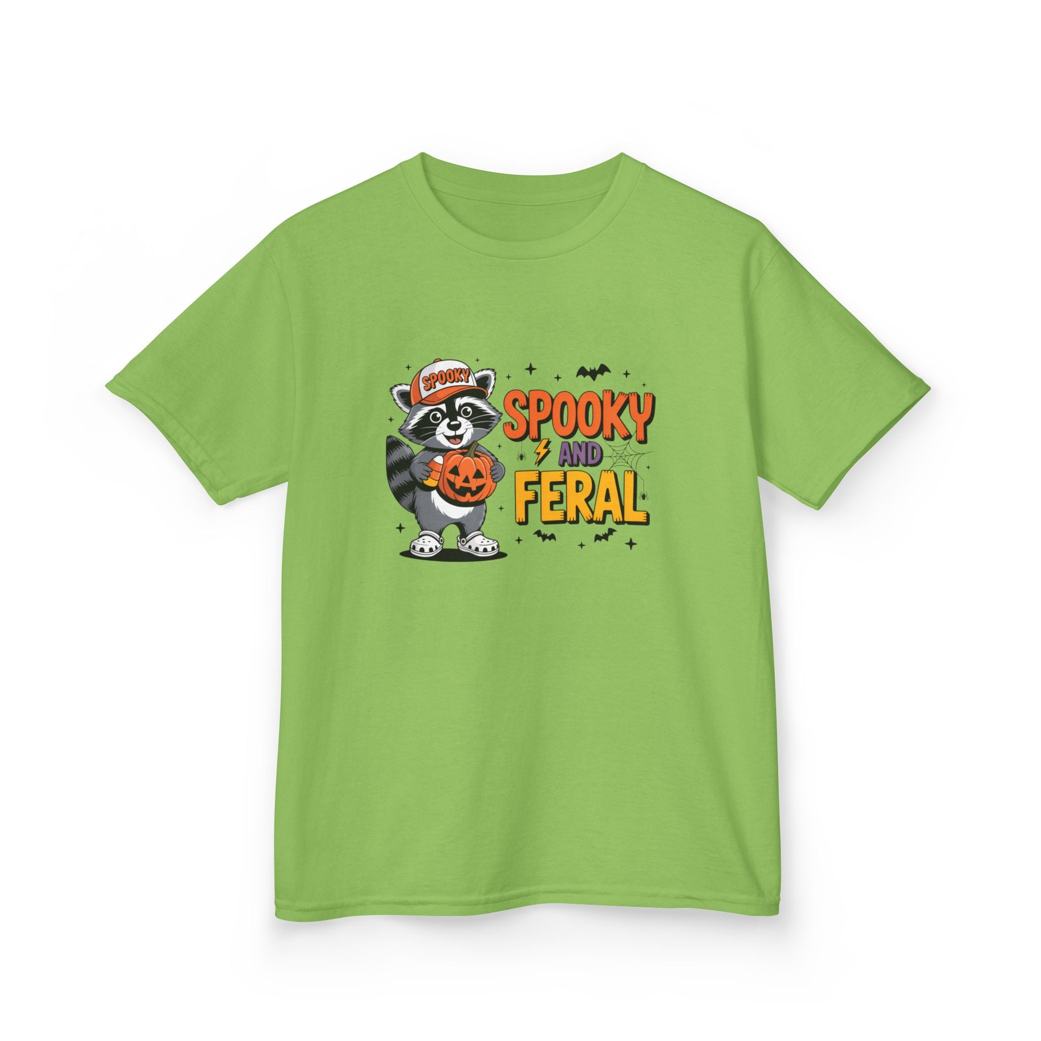 Kids Tee — "Spooky and Feral" Halloween Raccoon Pumpkin Shirt