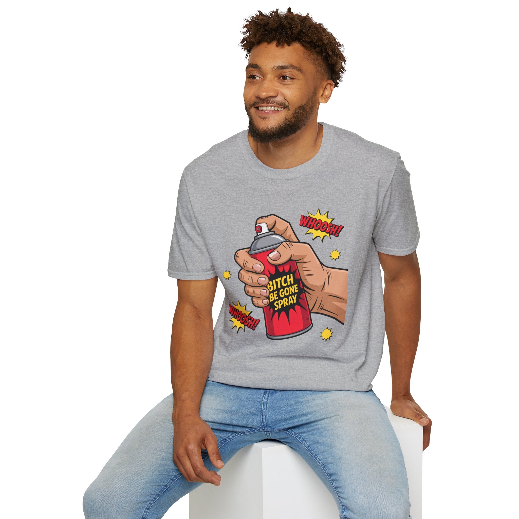 Funny 'Bitch, Be Gone' Spray T-Shirt — Pop Art Spray Can Graphic Tee