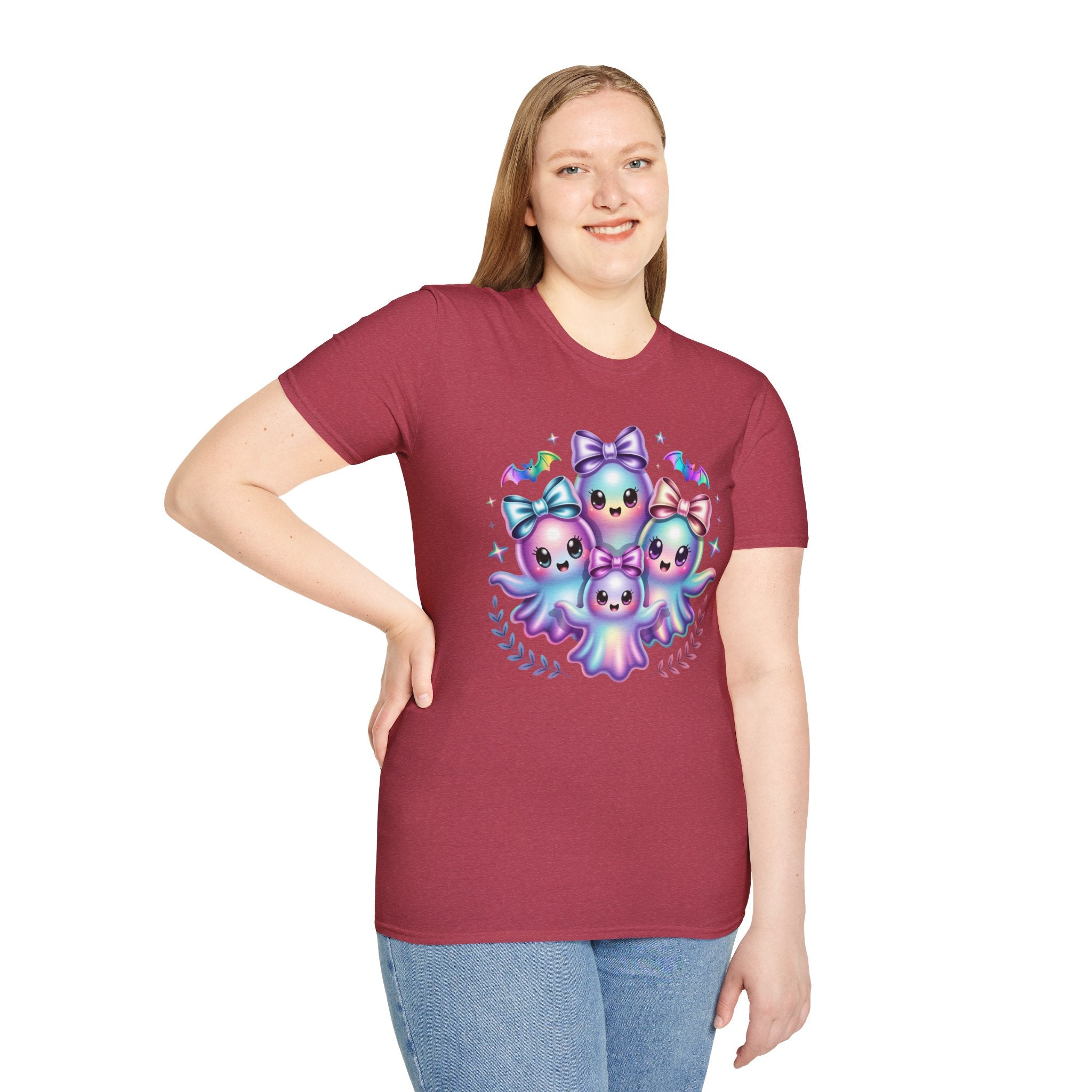 Cute Pastel Ghosts T-Shirt — Kawaii Iridescent Ghost Trio with Bows