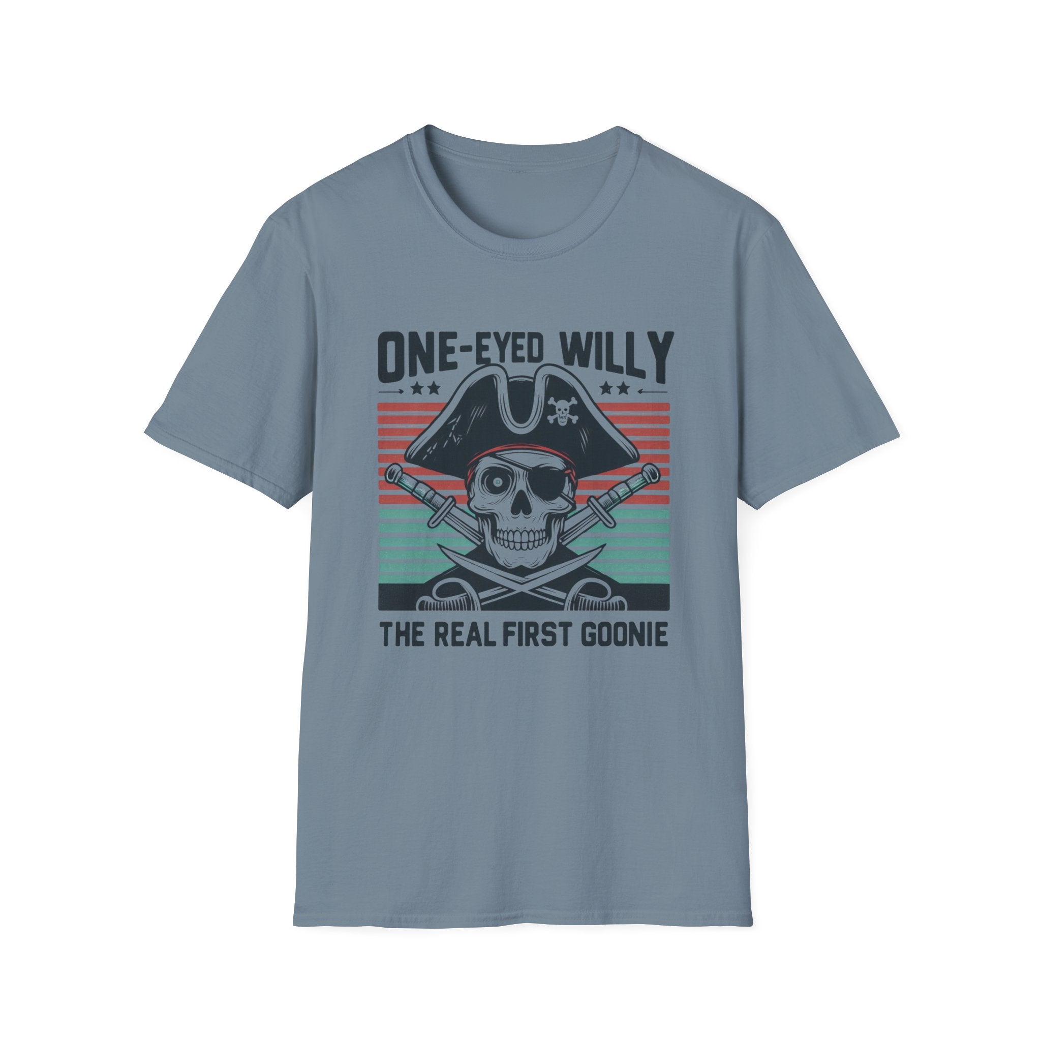 One-Eyed Willy Skull T-Shirt — Vintage Pirate 'The Real First Goonie' Tee