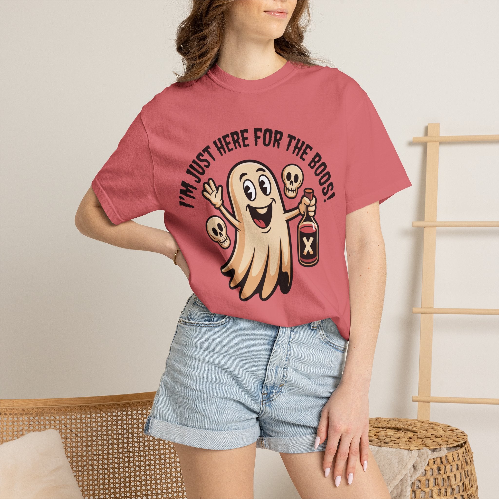 Halloween Ghost T‑Shirt — "I'm Just Here for the Boos!" Funny Party Tee