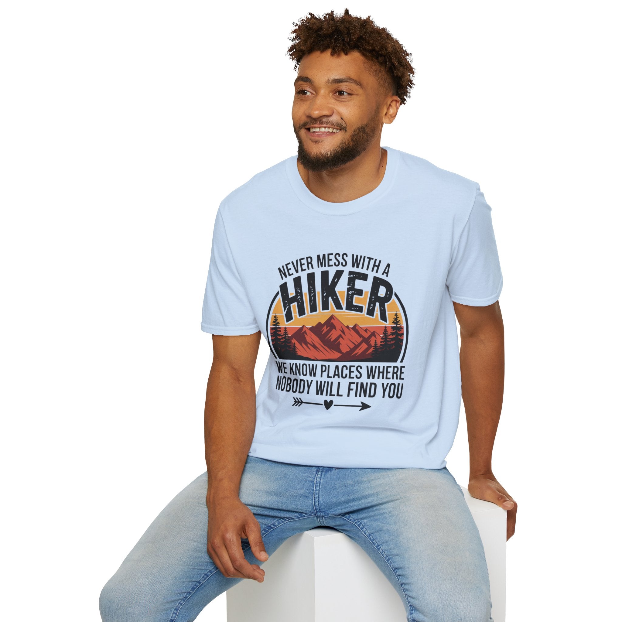 Hiker T-Shirt — "Never Mess With a Hiker" Mountain Sunset Tee