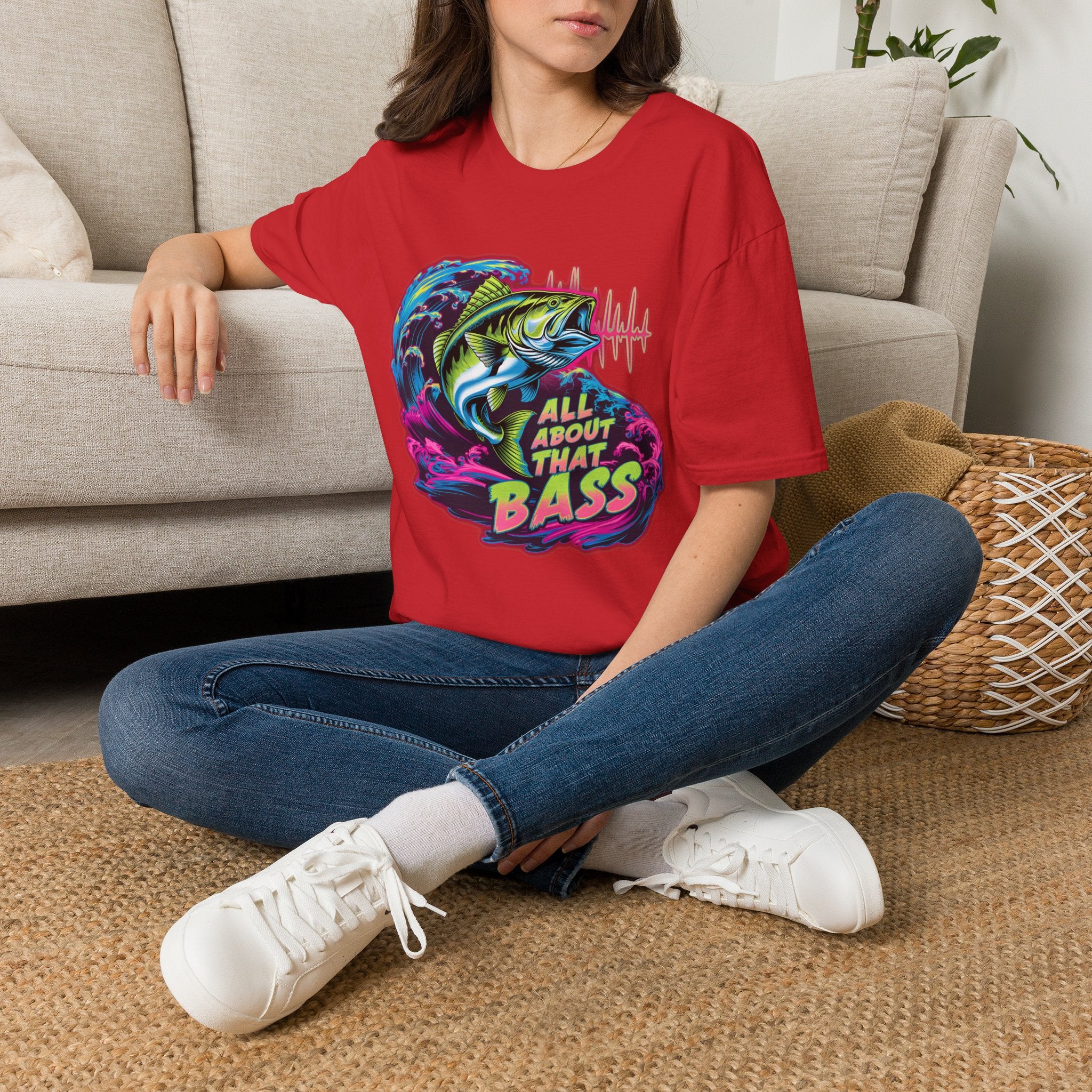 Bass Fishing T-Shirt — "All About That Bass" Retro Wave Graphic