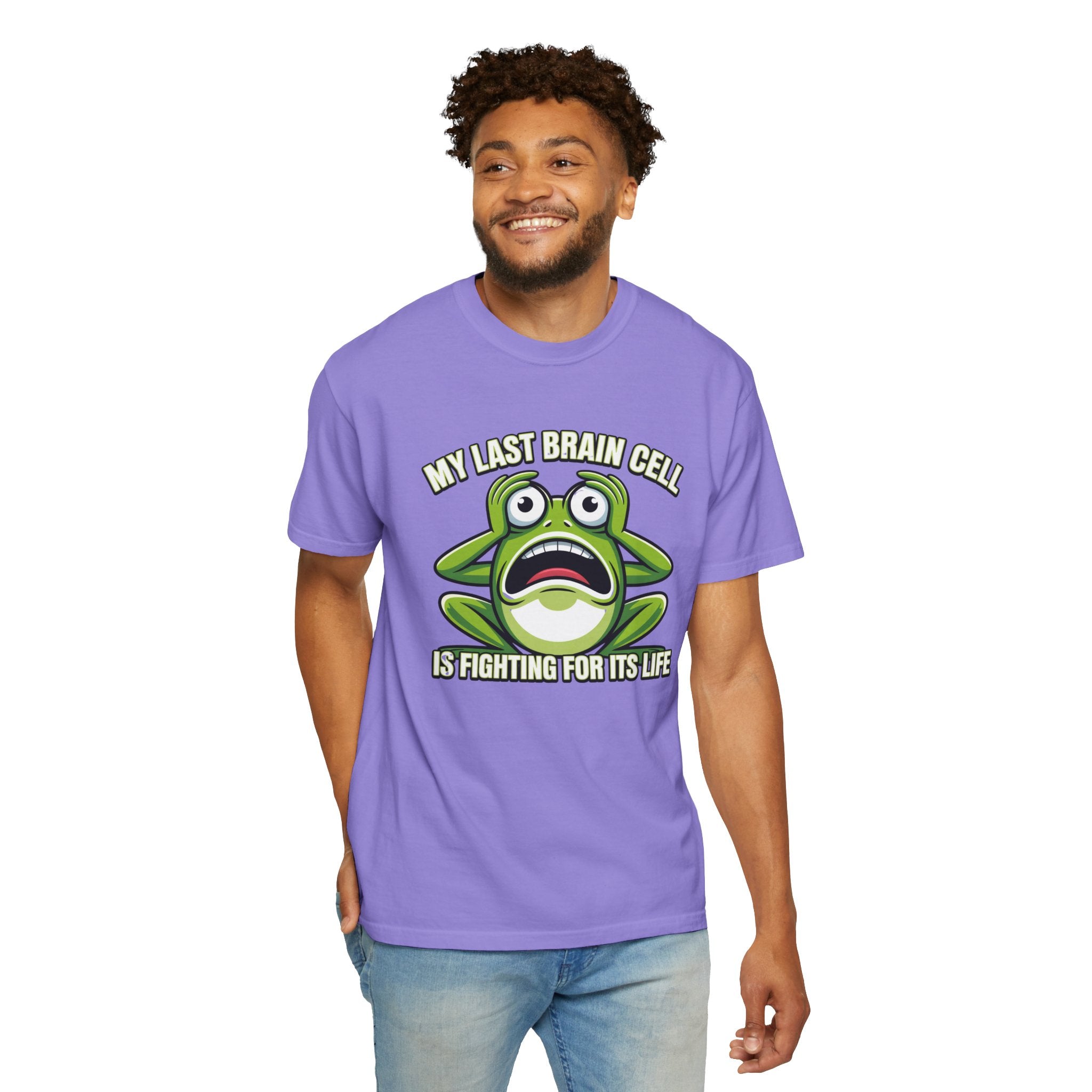 Funny Frog Graphic T-Shirt — My Last Brain Cell Is Fighting For Its Life Humor Gift Tee for Women
