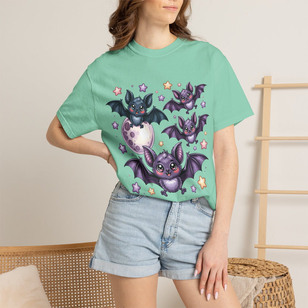 Cute Purple Bats T-Shirt — Kawaii Night Moon & Stars Tee