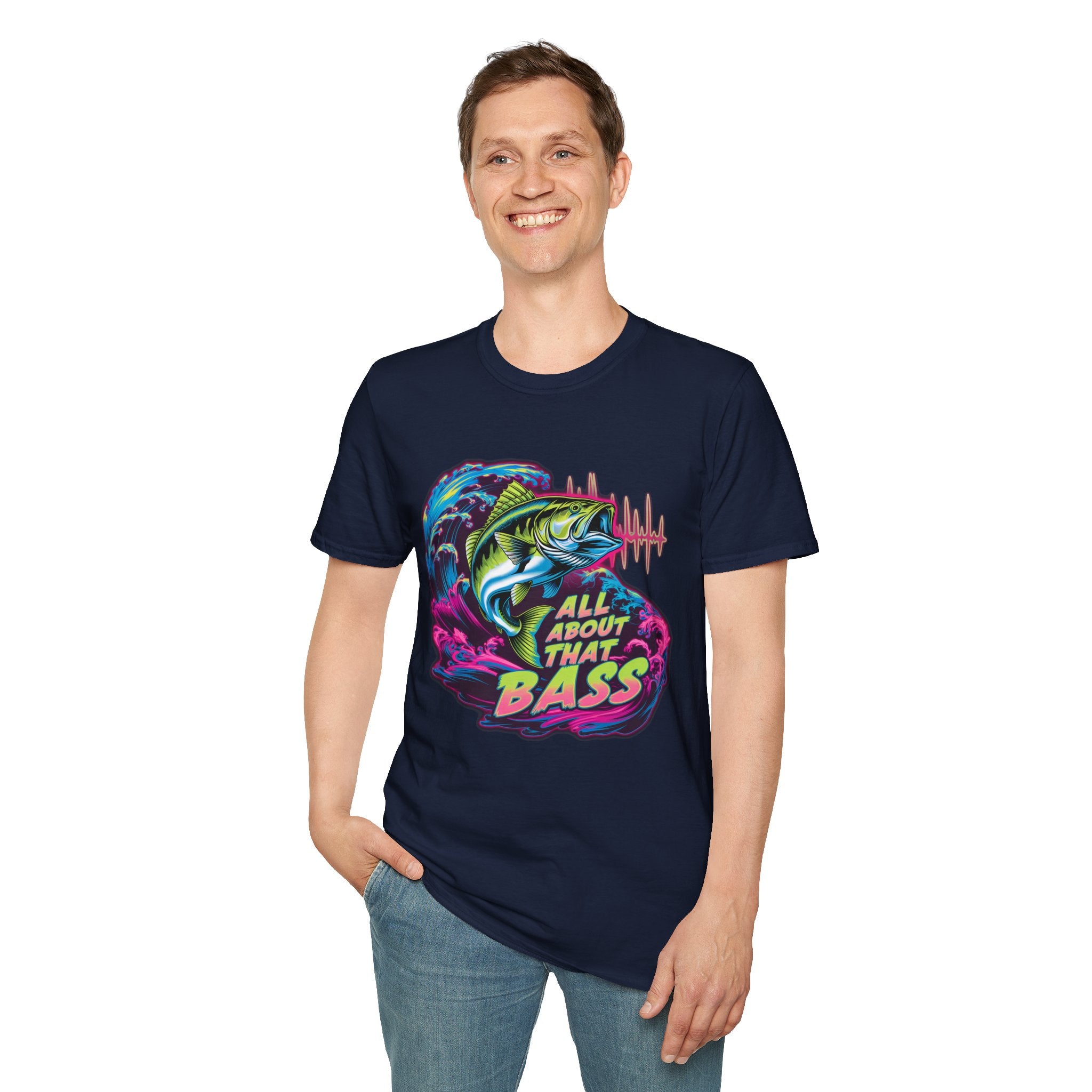 Bass Fishing T-Shirt — "All About That Bass" Retro Wave Graphic