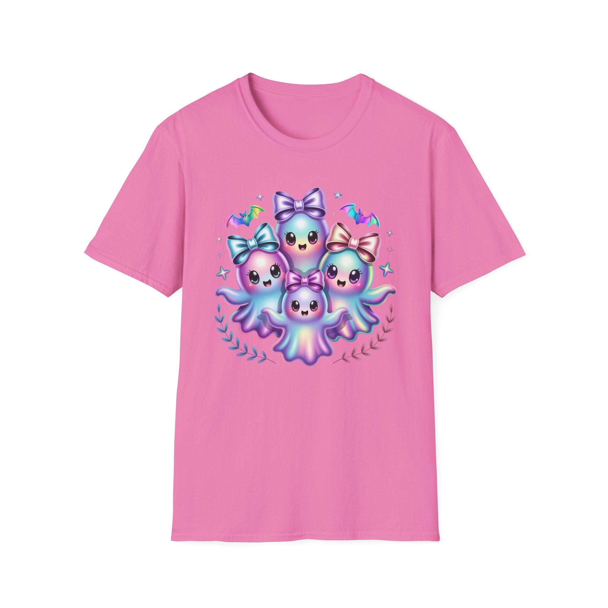 Cute Pastel Ghosts T-Shirt — Kawaii Iridescent Ghost Trio with Bows
