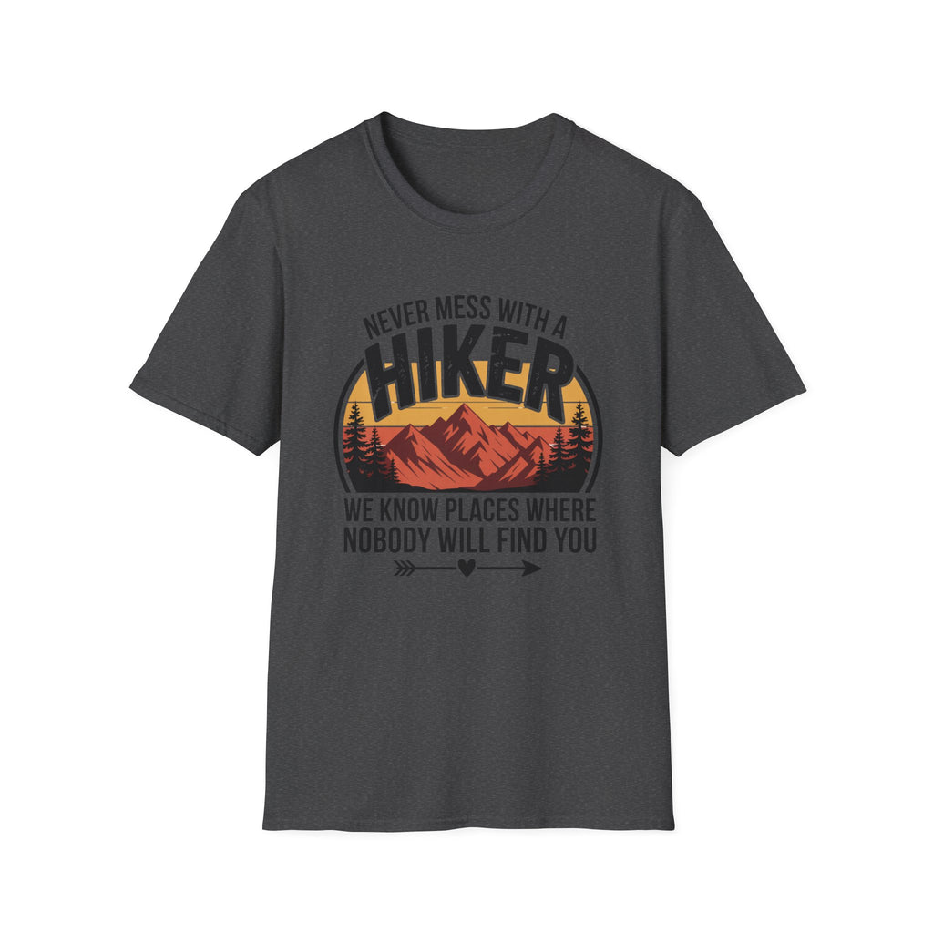 Hiker T-Shirt — "Never Mess With a Hiker" Mountain Sunset Tee