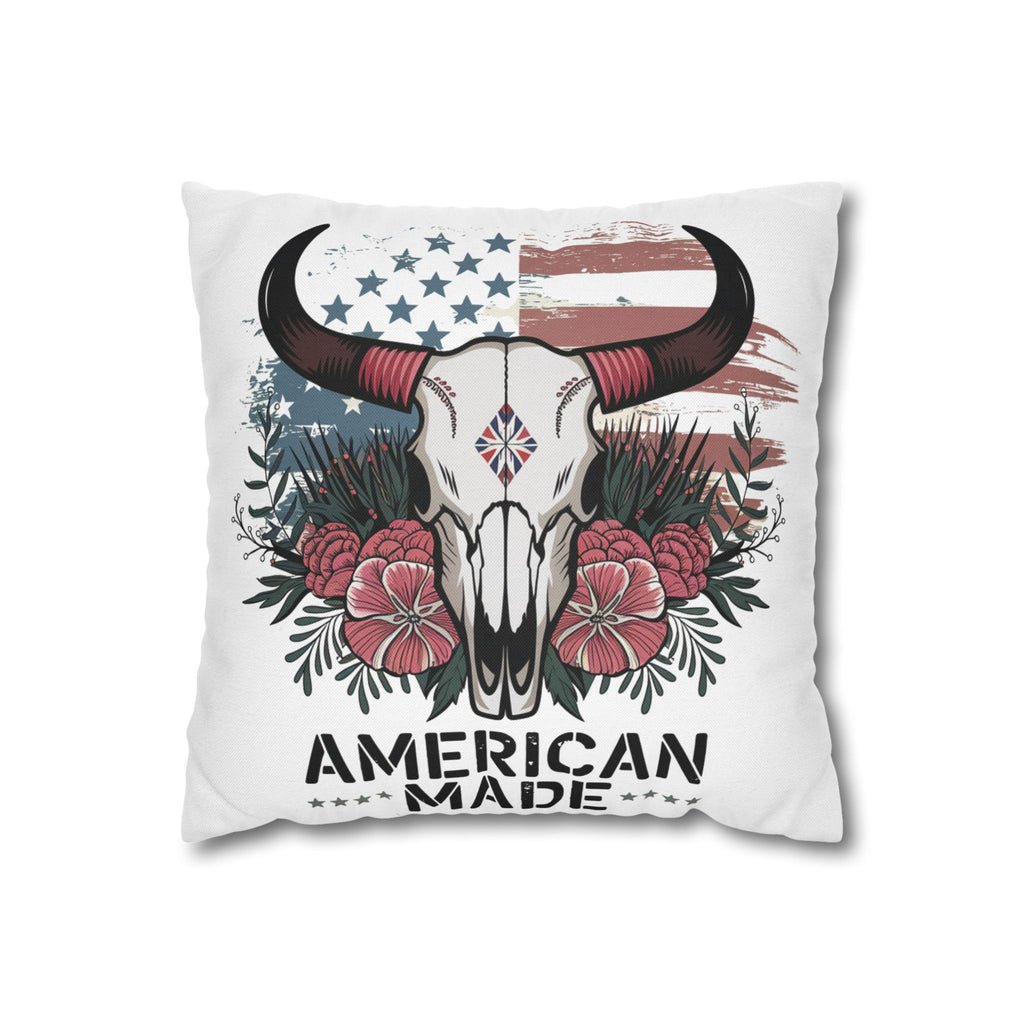 American Made Skull Pillowcase — Patriotic Western Decorative Pillow