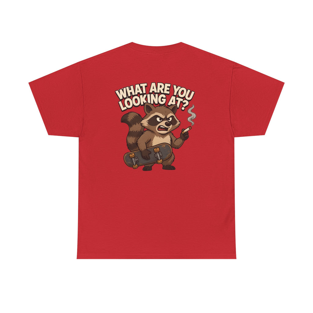 Graphic Tee — "What Are You Looking At?" Raccoon Illustration T-Shirt