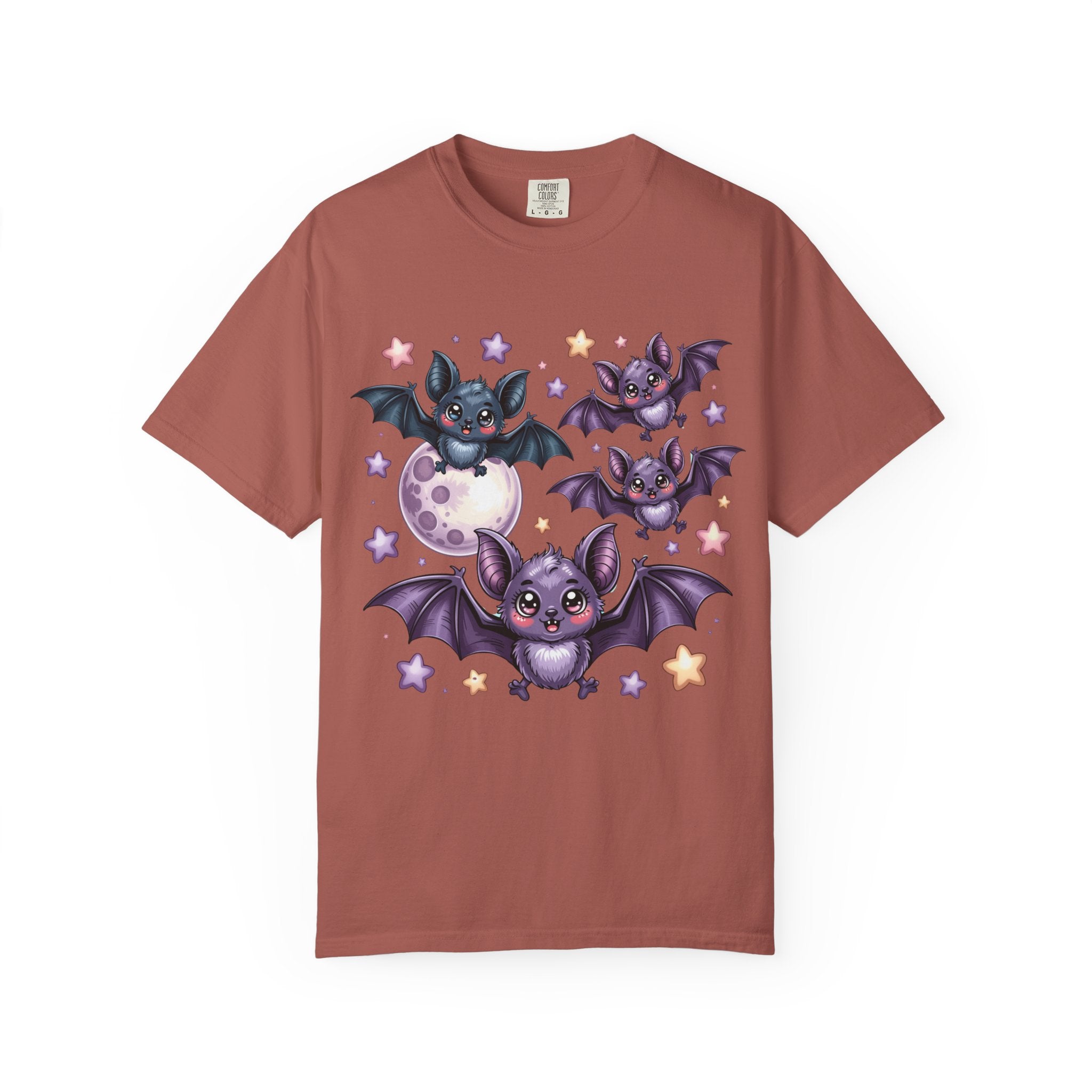 Cute Purple Bats T-Shirt — Kawaii Night Moon & Stars Tee
