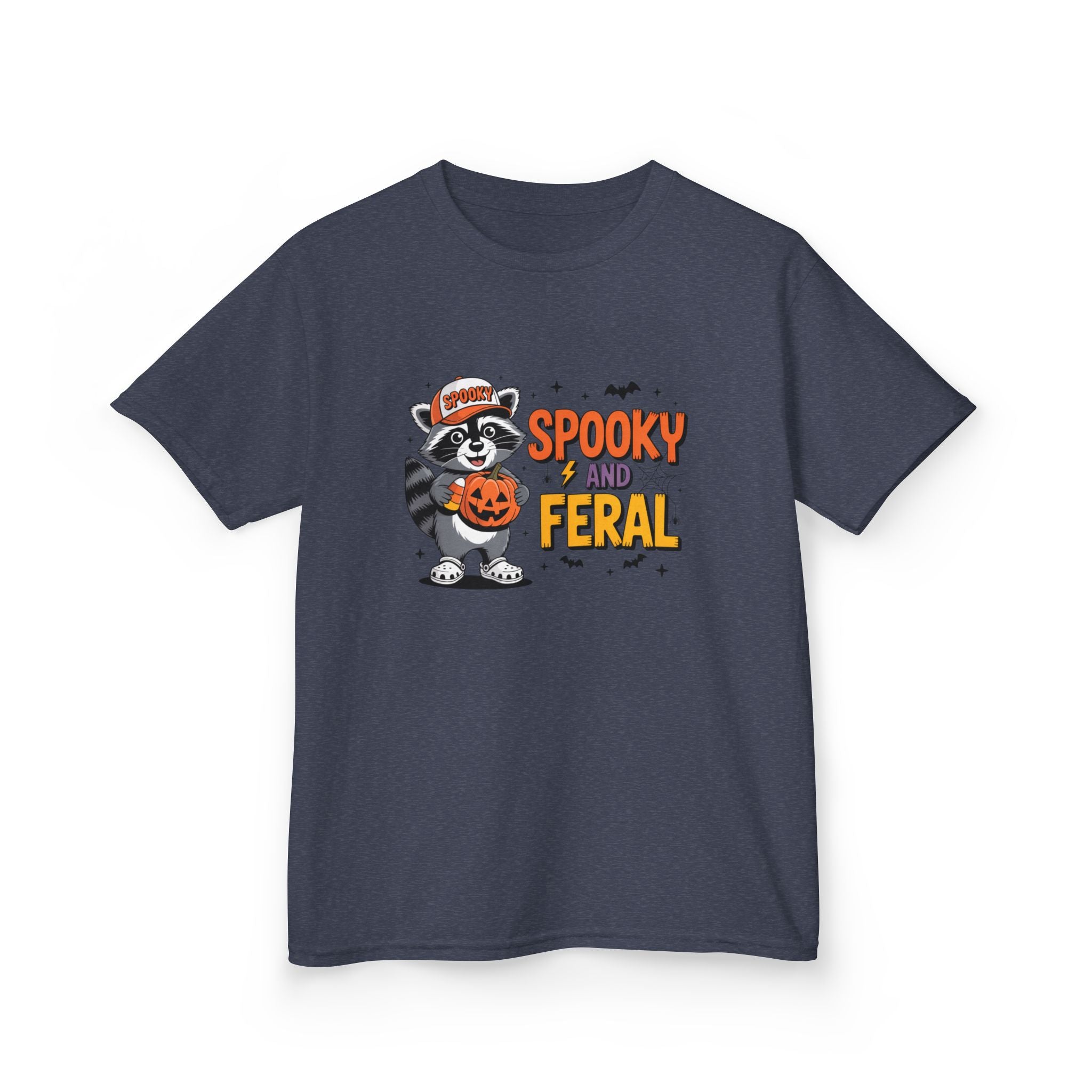 Kids Tee — "Spooky and Feral" Halloween Raccoon Pumpkin Shirt