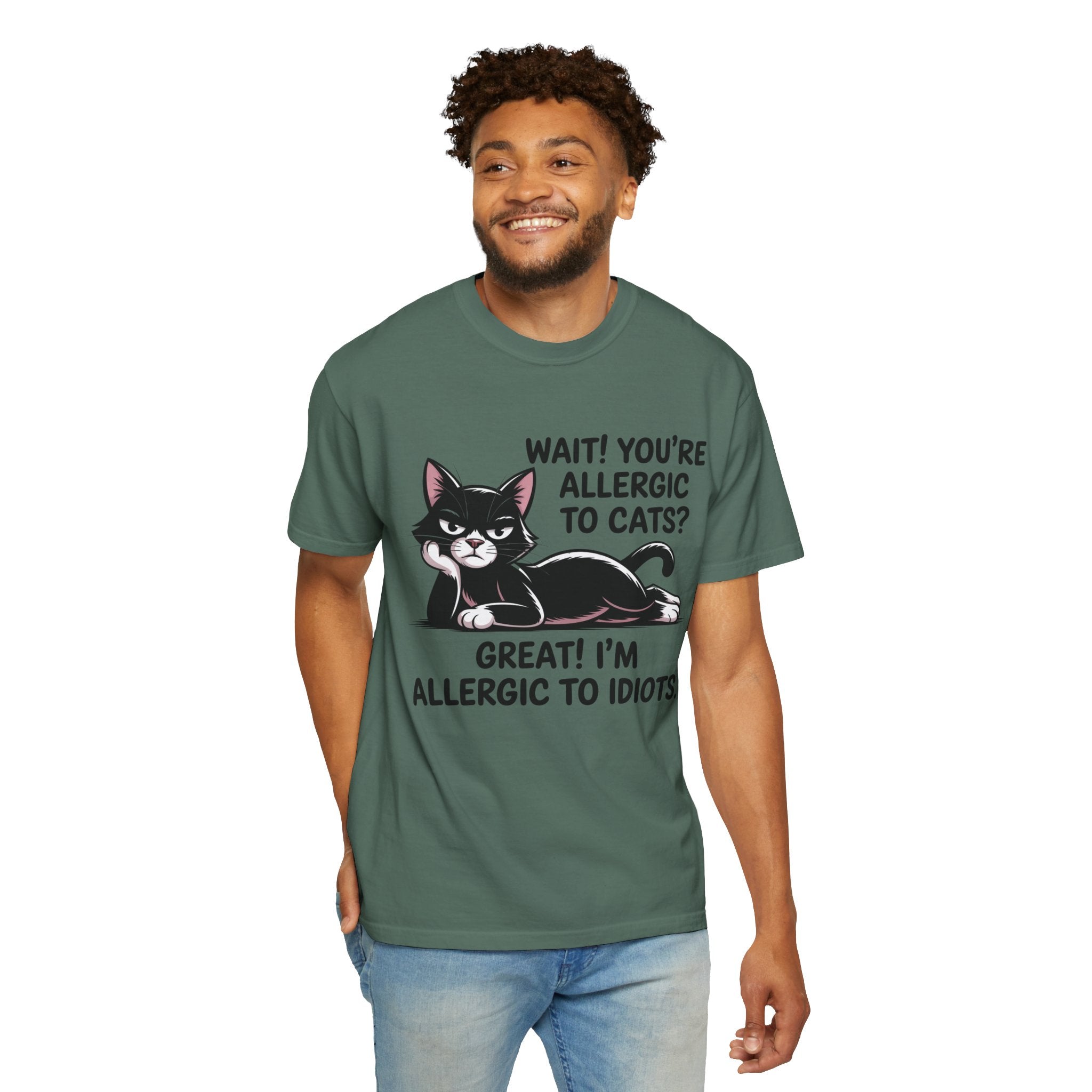 Funny Cat Lover T-Shirt — Allergic to Idiots Humor Gift Tee for Cat Moms
