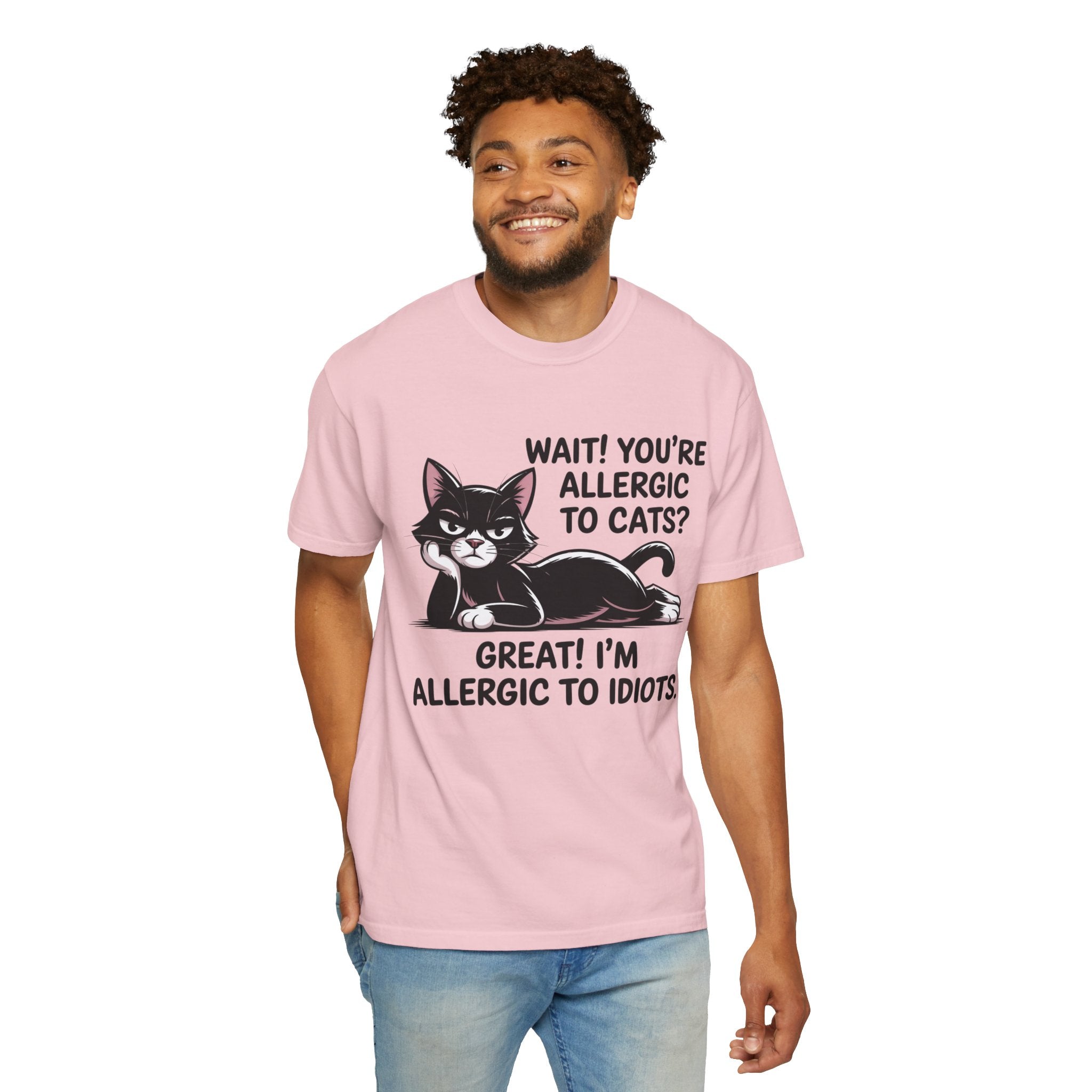 Funny Cat Lover T-Shirt — Allergic to Idiots Humor Gift Tee for Cat Moms