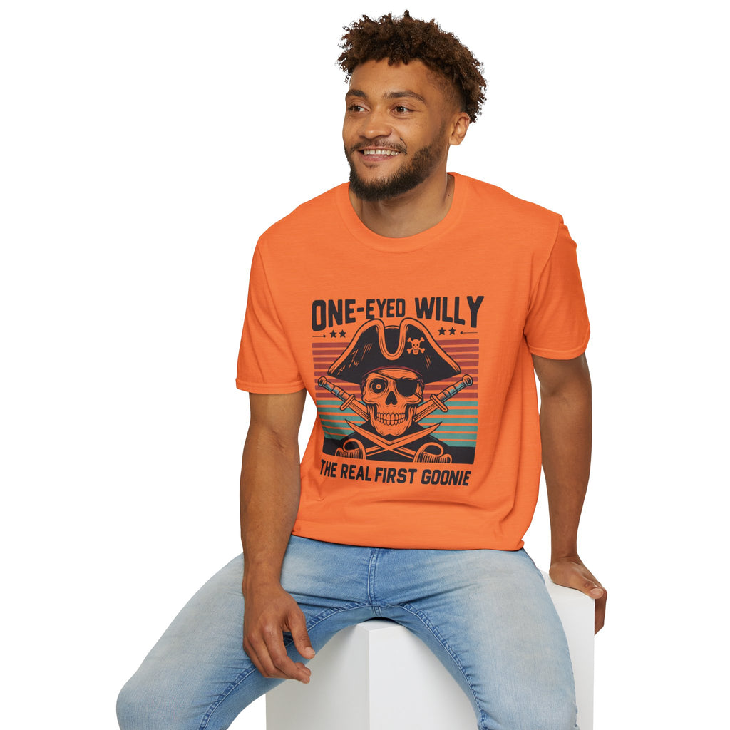 One-Eyed Willy Skull T-Shirt — Vintage Pirate 'The Real First Goonie' Tee
