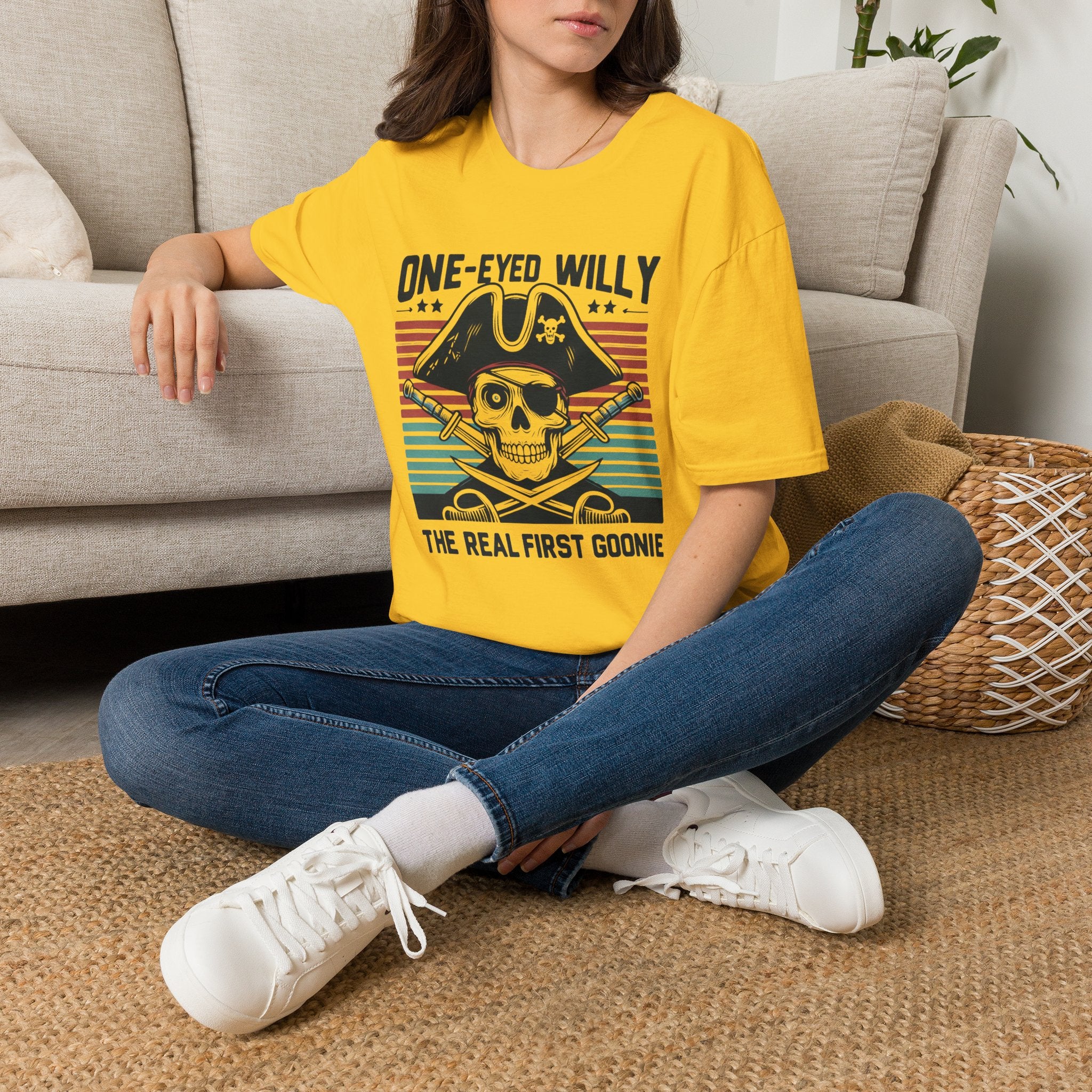 One-Eyed Willy Skull T-Shirt — Vintage Pirate 'The Real First Goonie' Tee