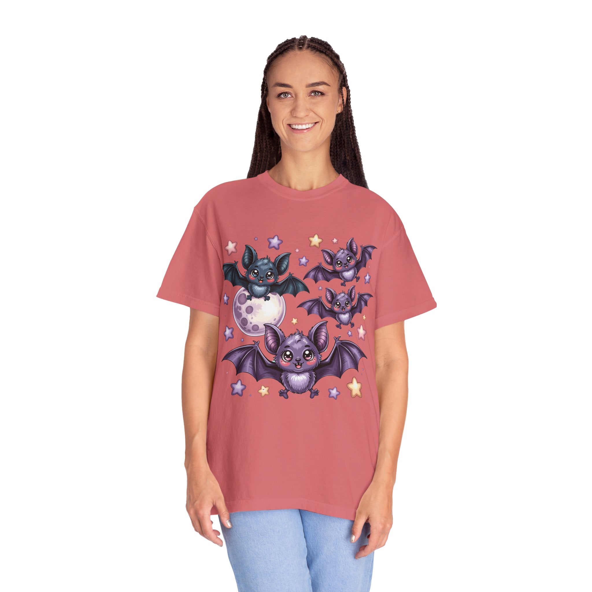 Cute Purple Bats T-Shirt — Kawaii Night Moon & Stars Tee