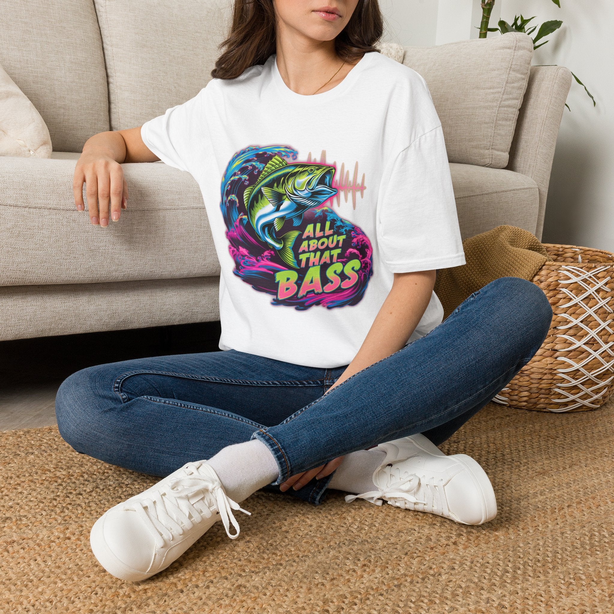 Bass Fishing T-Shirt — "All About That Bass" Retro Wave Graphic