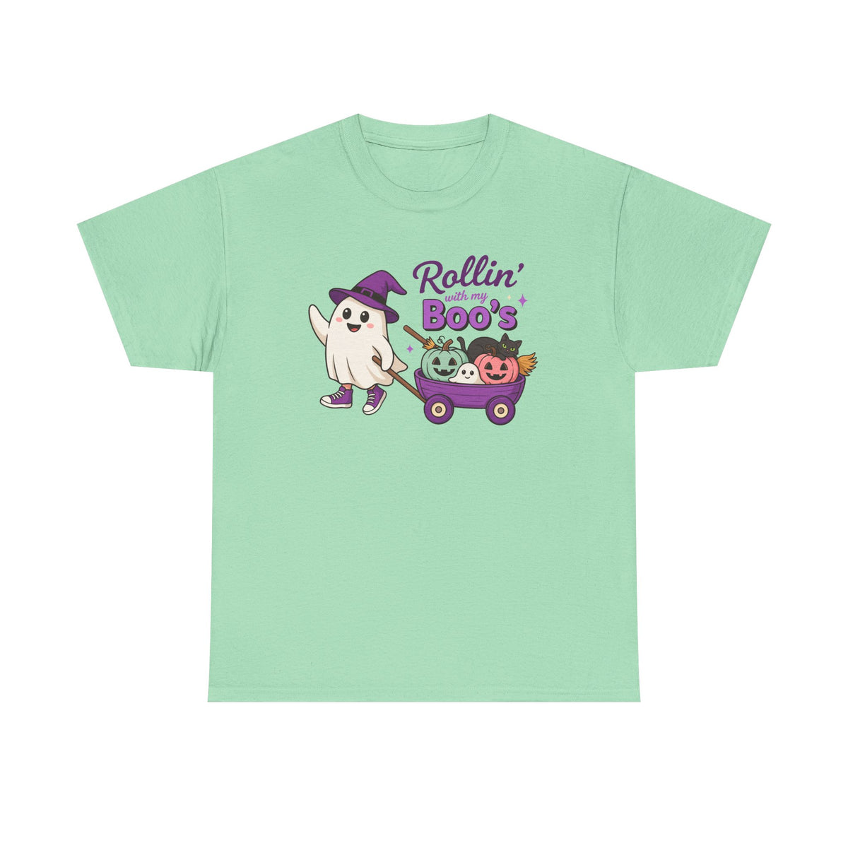 Rollin' Boo's Halloween Tee — Cute Ghost Wagon Pumpkin Kids Shirt