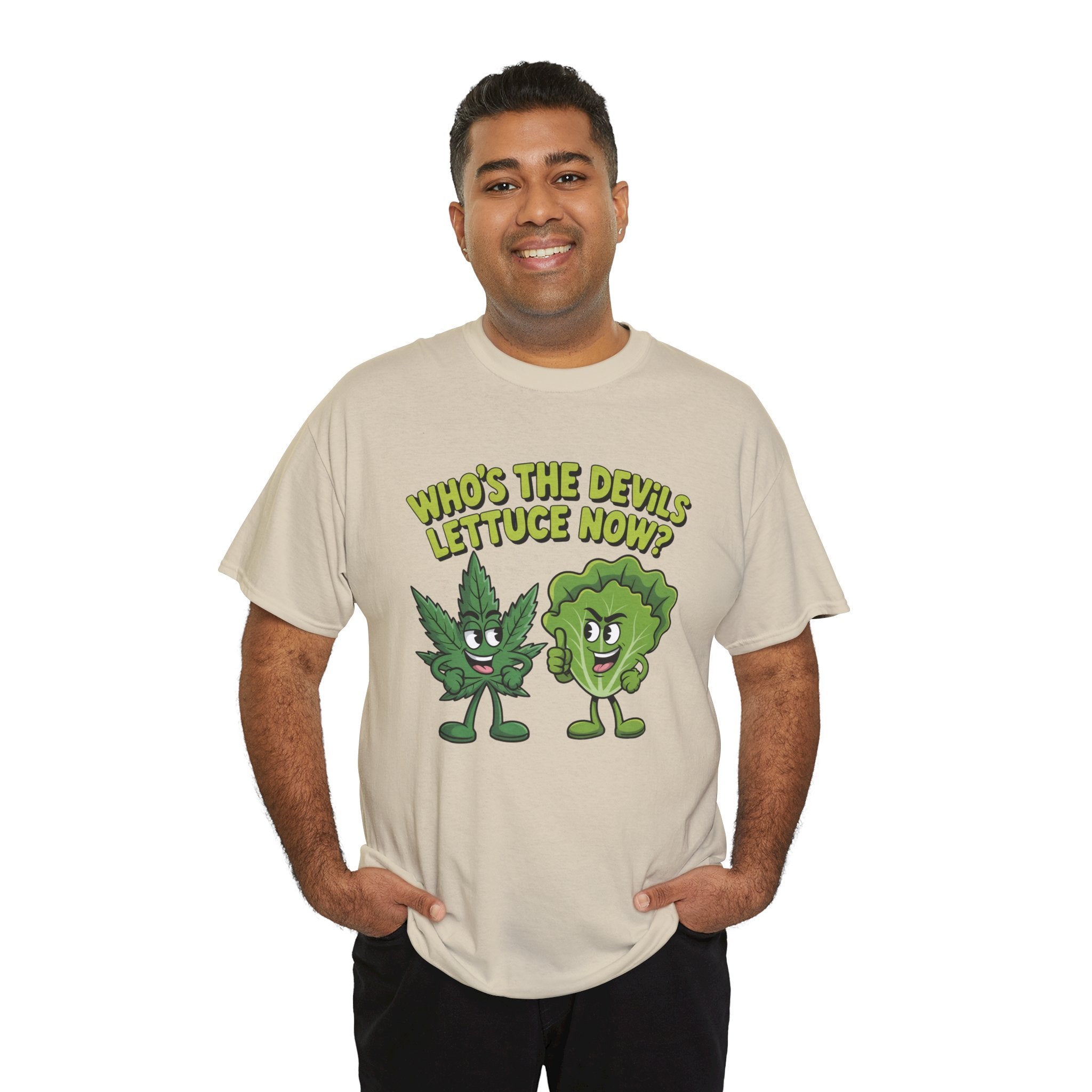 Funny Weed Humor Graphic T-Shirt — Who's the Devil's Lettuce Now Gift Tee for Men Women