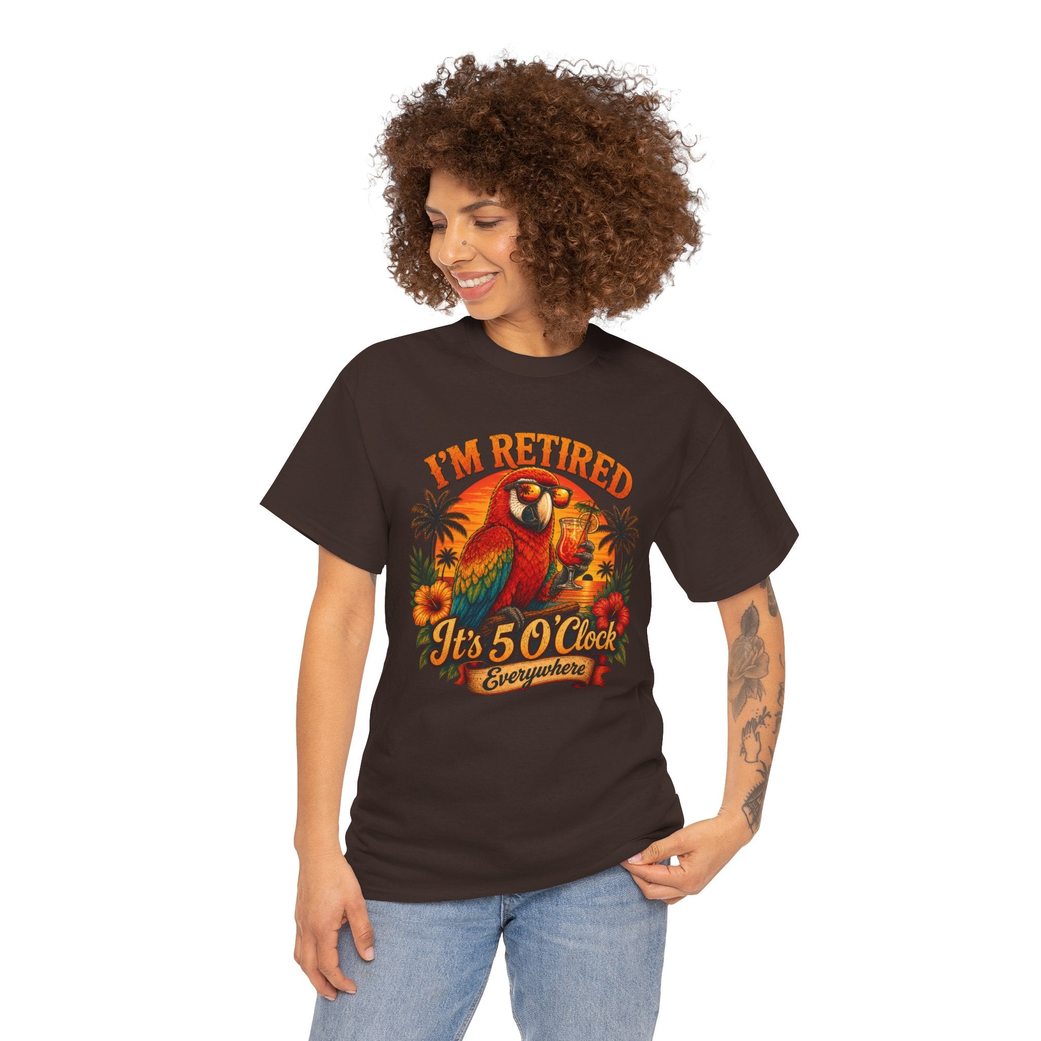 Funny Retirement T-Shirt — It's 5 O'Clock Everywhere Parrot Gift Tee for Retirees