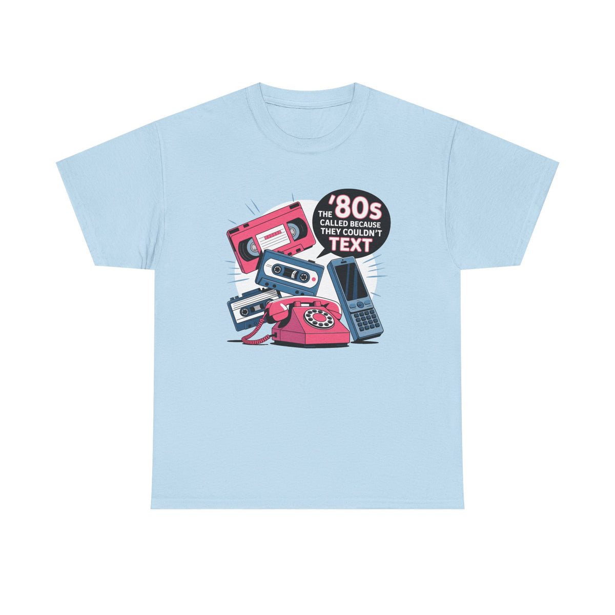 '80s Retro Phones Tee – Vintage Rotary, Cassette & Brick Cell Graphic T-Shirt