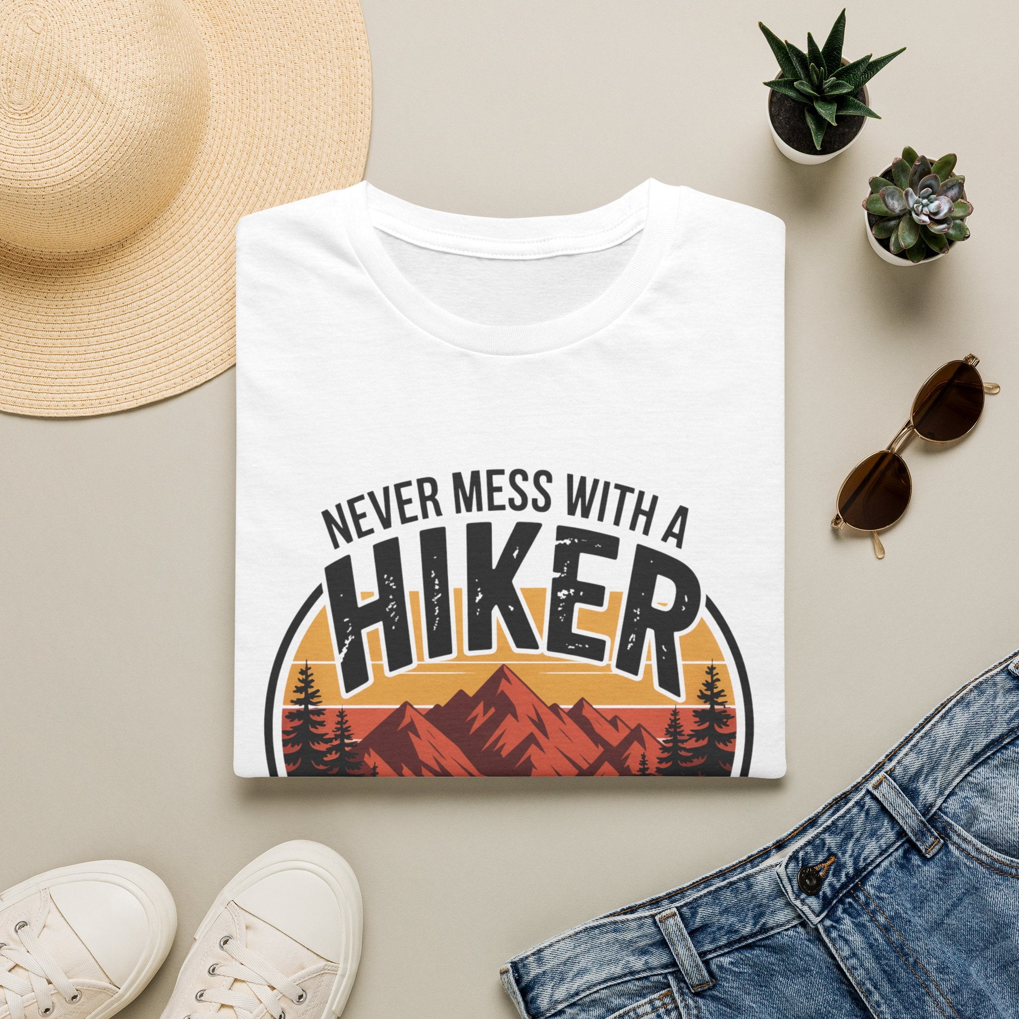 Hiker T-Shirt — "Never Mess With a Hiker" Mountain Sunset Tee