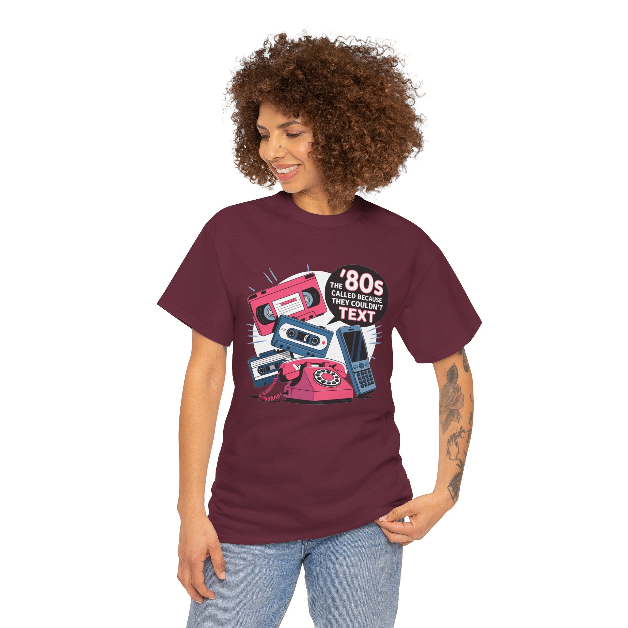 '80s Retro Phones Tee – Vintage Rotary, Cassette & Brick Cell Graphic T-Shirt
