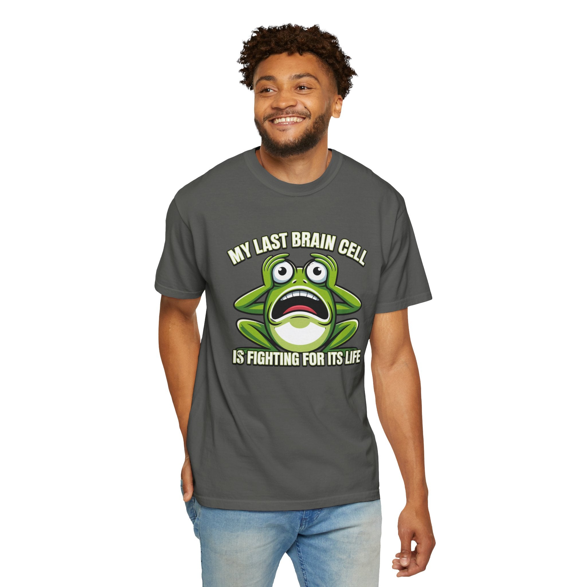 Funny Frog Graphic T-Shirt — My Last Brain Cell Is Fighting For Its Life Humor Gift Tee for Women