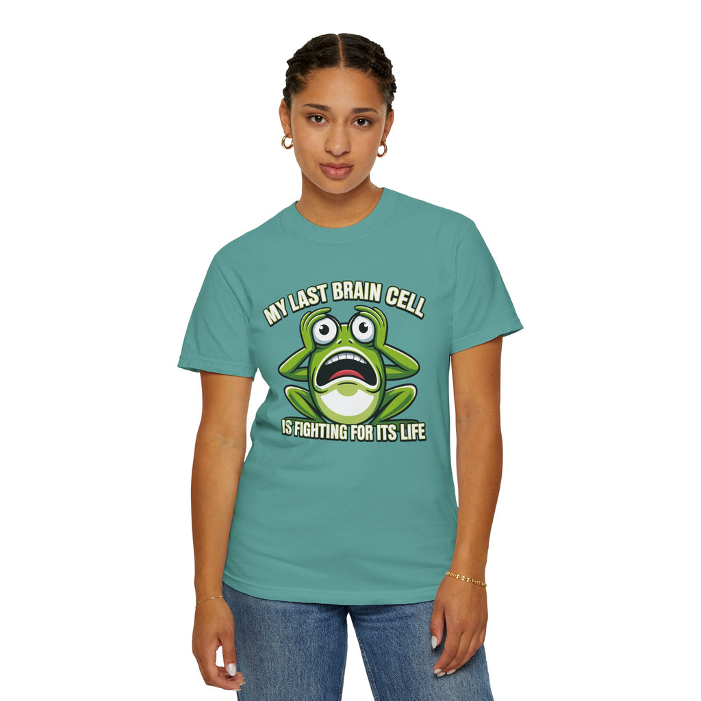 Funny Frog Graphic T-Shirt — My Last Brain Cell Is Fighting For Its Life Humor Gift Tee for Women