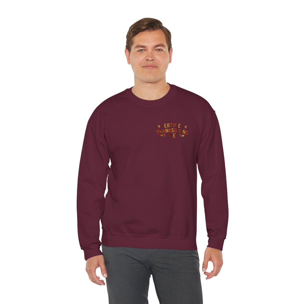 Funny Thanksgiving Crewneck Sweatshirt — Certified Thanksgiving Chef Rustic Holiday Gift Pullover