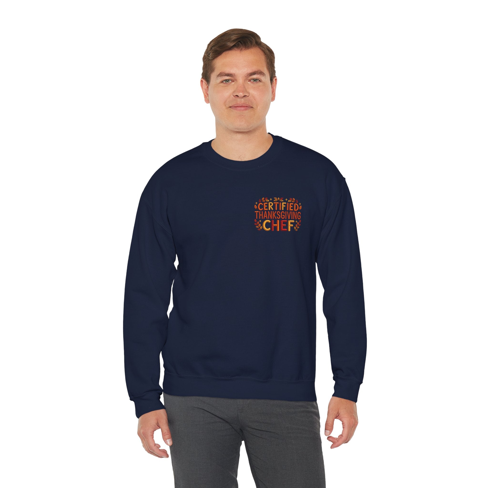 Funny Thanksgiving Chef Crewneck Sweatshirt — Certified Thanksgiving Chef Kitchen Disaster Humor Gift Pullover