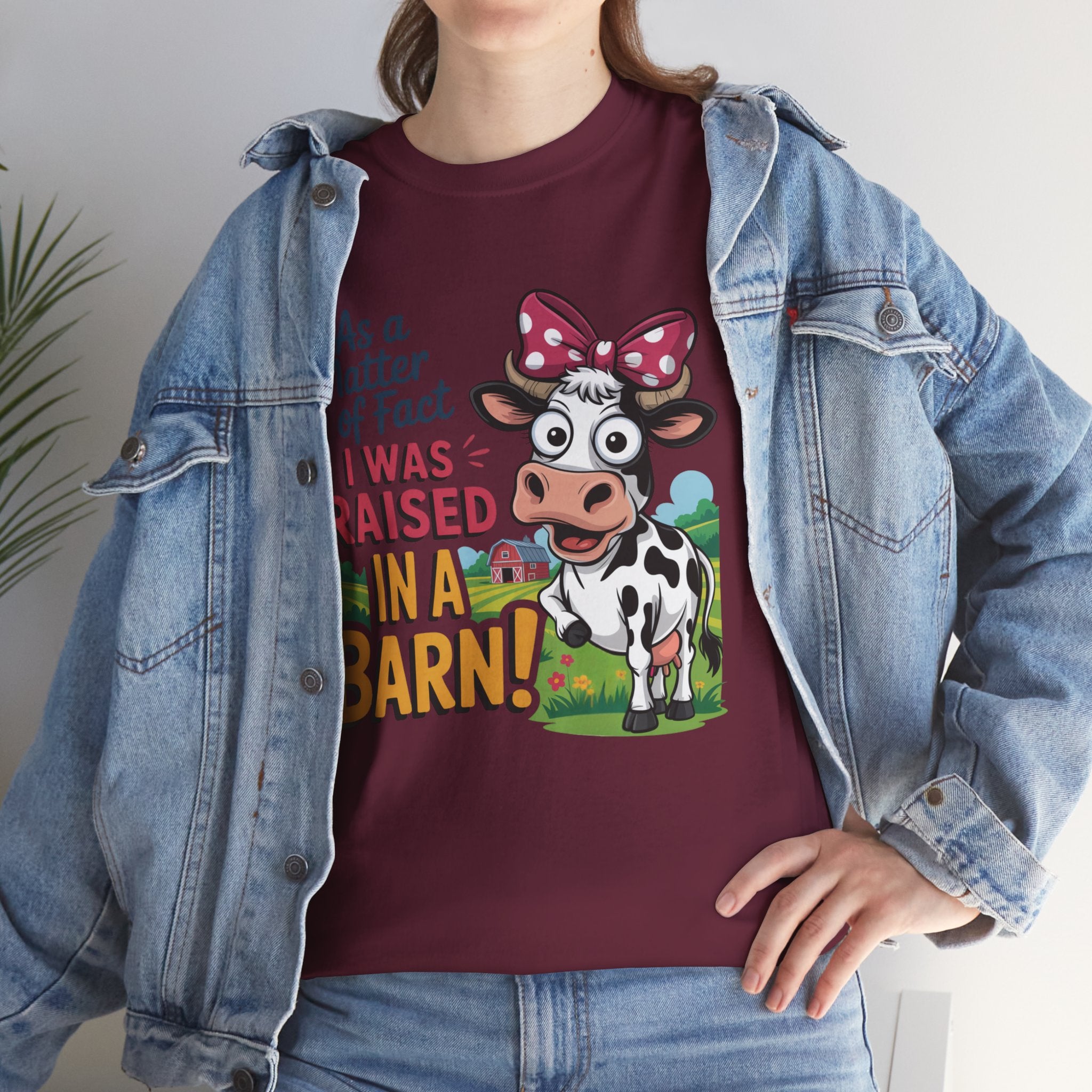 Raised in a Barn Cow Graphic Tee — Funny Farm Animal Shirt