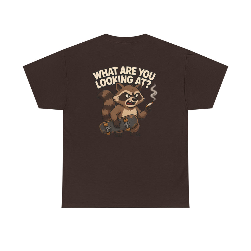 Graphic Tee — "What Are You Looking At?" Raccoon Illustration T-Shirt